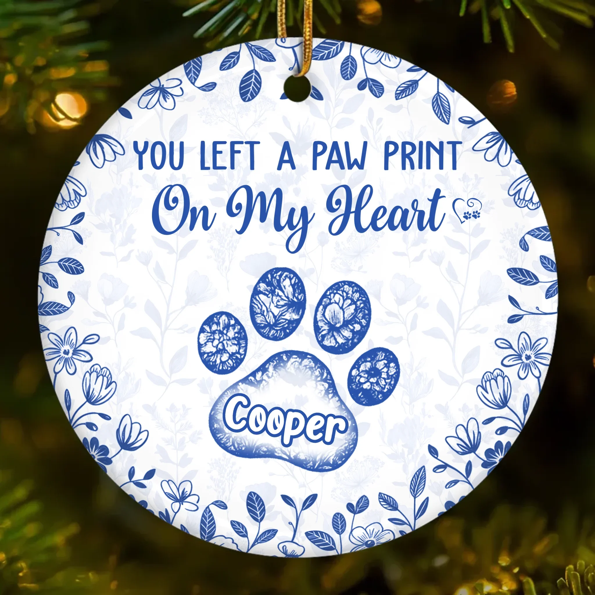 Custom Ceramic Ornament - Personalized Christmas Memorial Sympathy Gifts For Dogs, Cats - Paw Prints Etched In Love - Robaser
