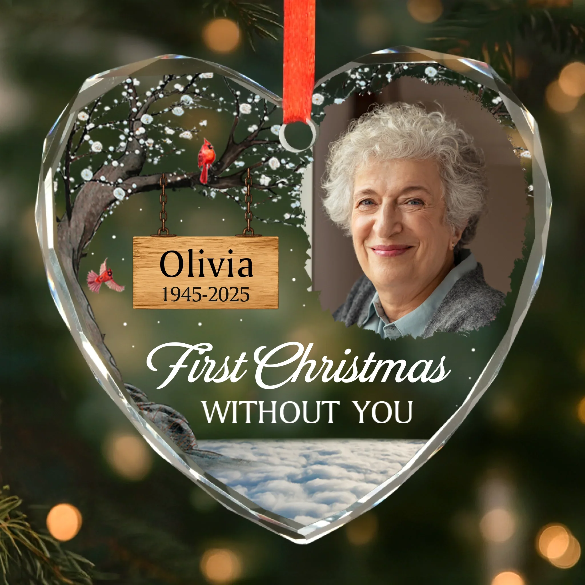 Custom Photo Heart Glass Ornament - Personalized Memorial Sympathy Gifts For Loss Of Mom, Dad - First Christmas Without You - Robaser