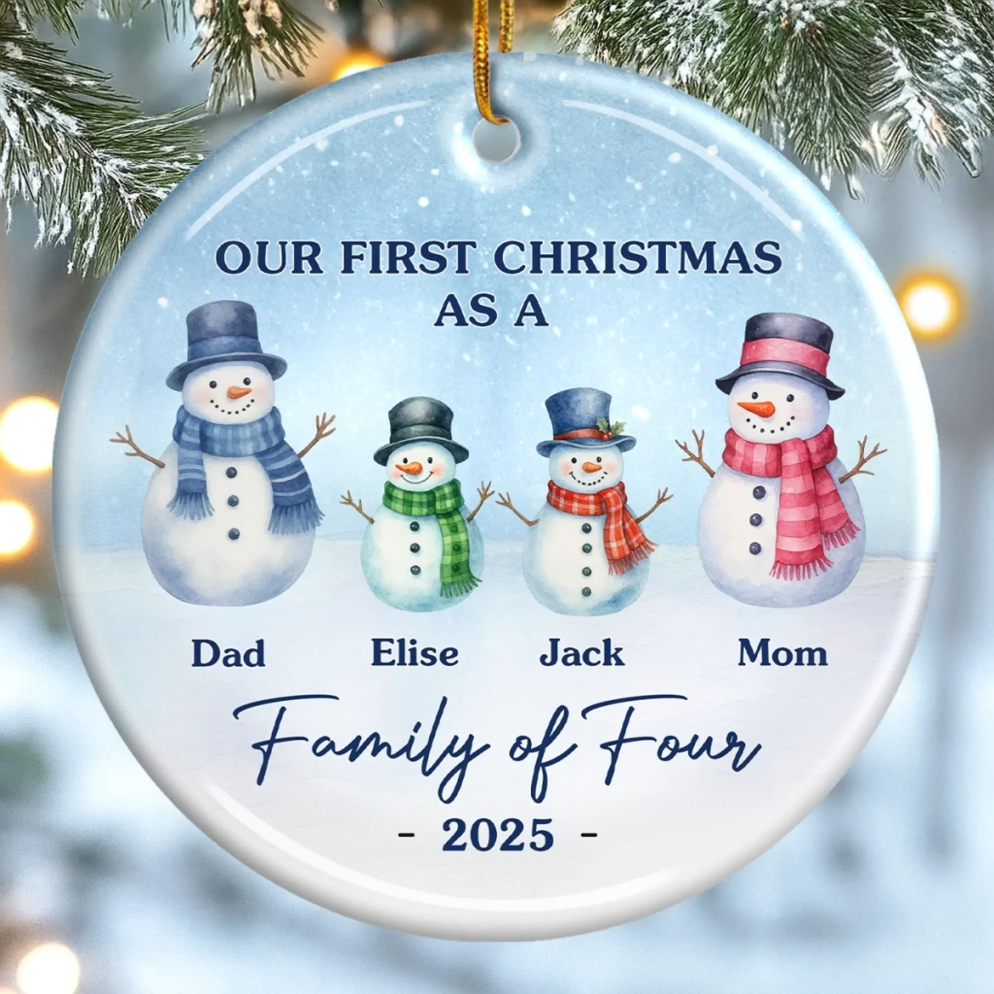Custom Ceramic Ornament - Personalized Christmas Birthday Gifts For Mom, Dad, Kids - Our Frosty Family - Robaser