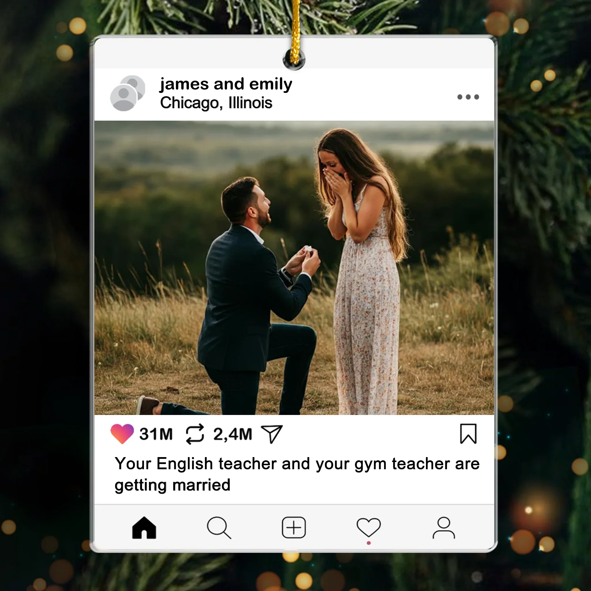 Custom Photo Acrylic Ornament - Personalized Anniversary Christmas Wedding Gifts For Husband And Wife, Him And Her - Heart Stolen, Ring Given - Robaser