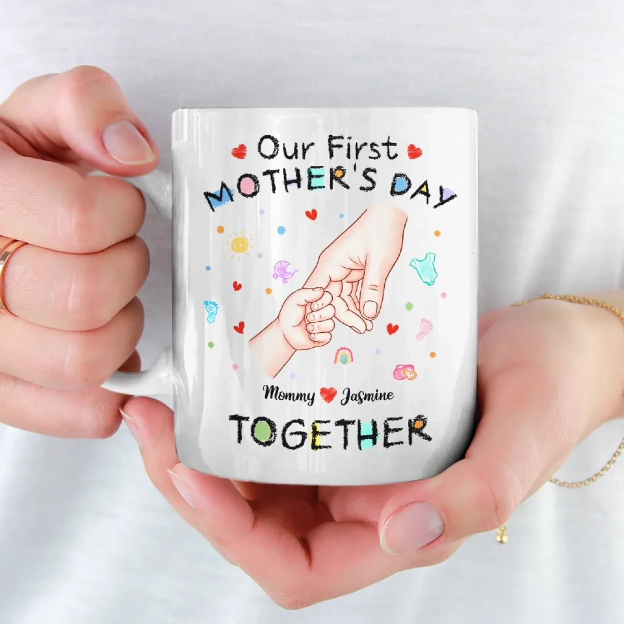 Your Tiny Hand, My Whole Heart - Family Personalized Custom Mug - Mother's Day, Baby Shower Gift, Gift For First Mom - Robaser