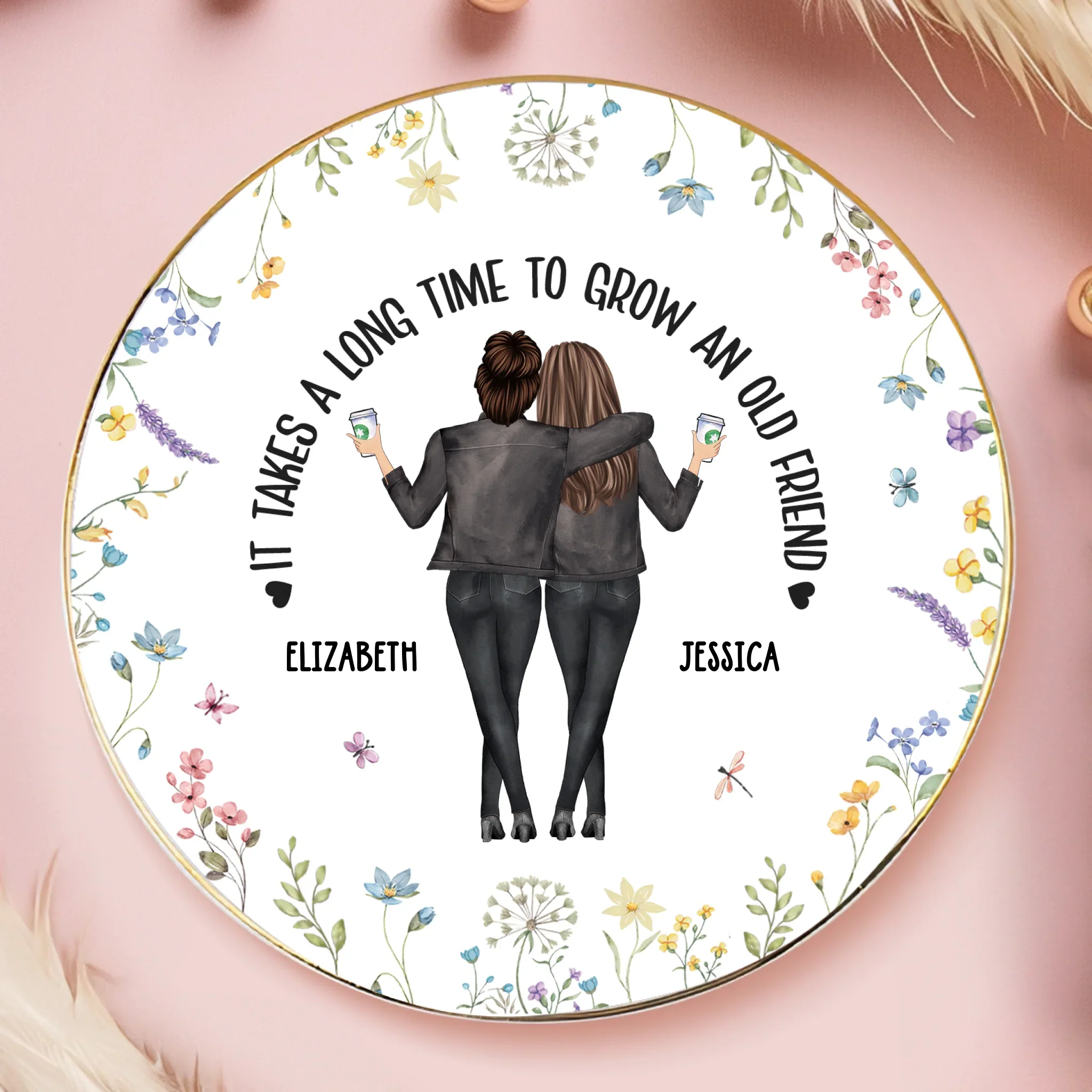 Custom Full-Print Round Jewelry Dish - Personalized Best Friend Birthday Gifts For Women - Time Makes Friendships Golden - Robaser