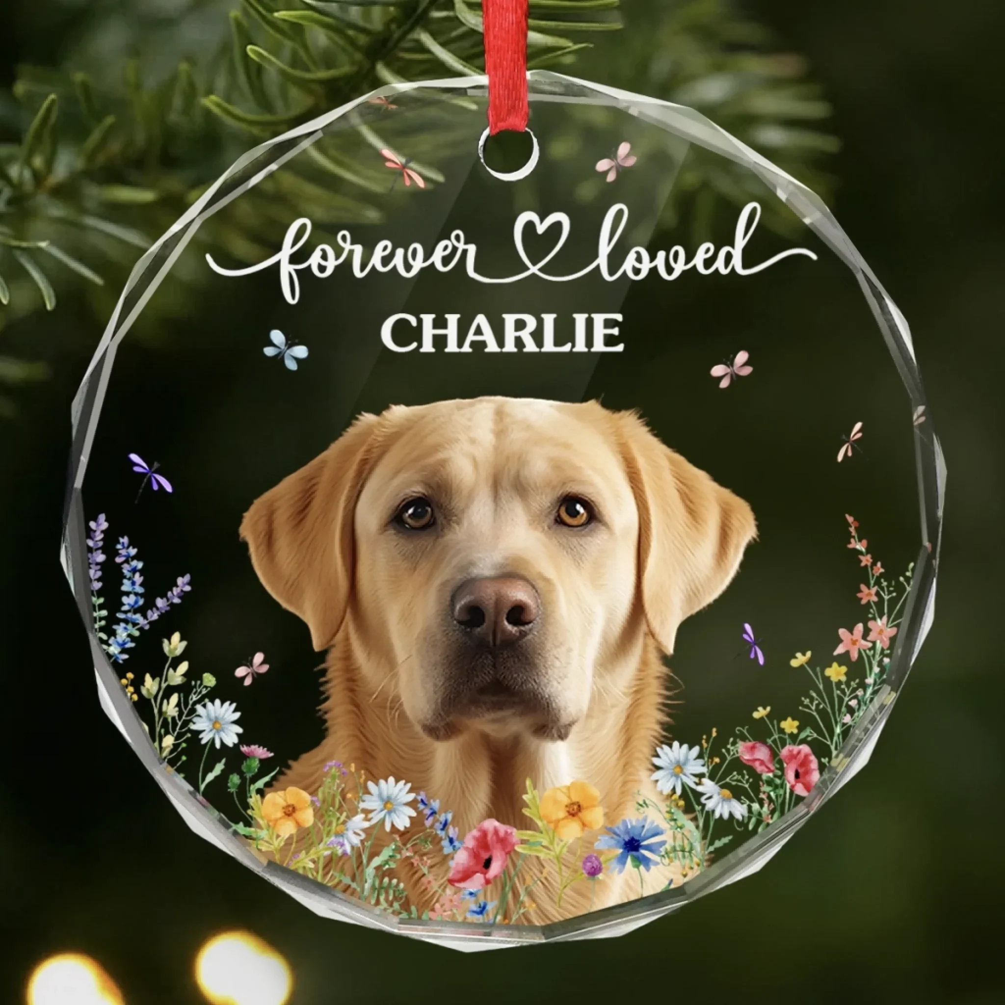 Custom Photo Circle Glass Ornament - Personalized Pet Christmas Memorial Sympathy Gifts For Dogs, Cats - Love That Never Fades - Robaser