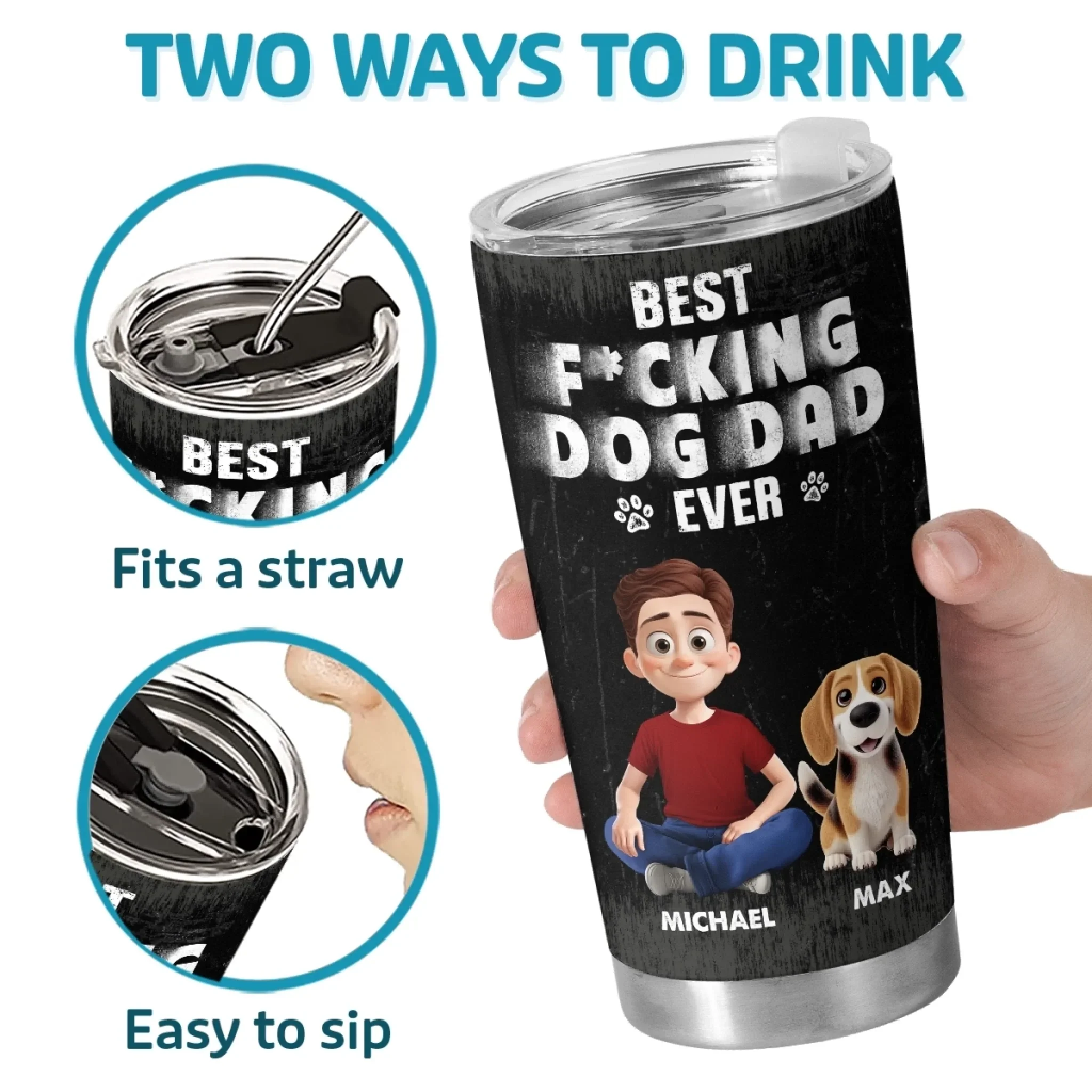Best Dad Ever - Dog Personalized Custom Tumbler - Father's Day,  Gift For Dad, Pet Owners, Pet Lovers - Robaser