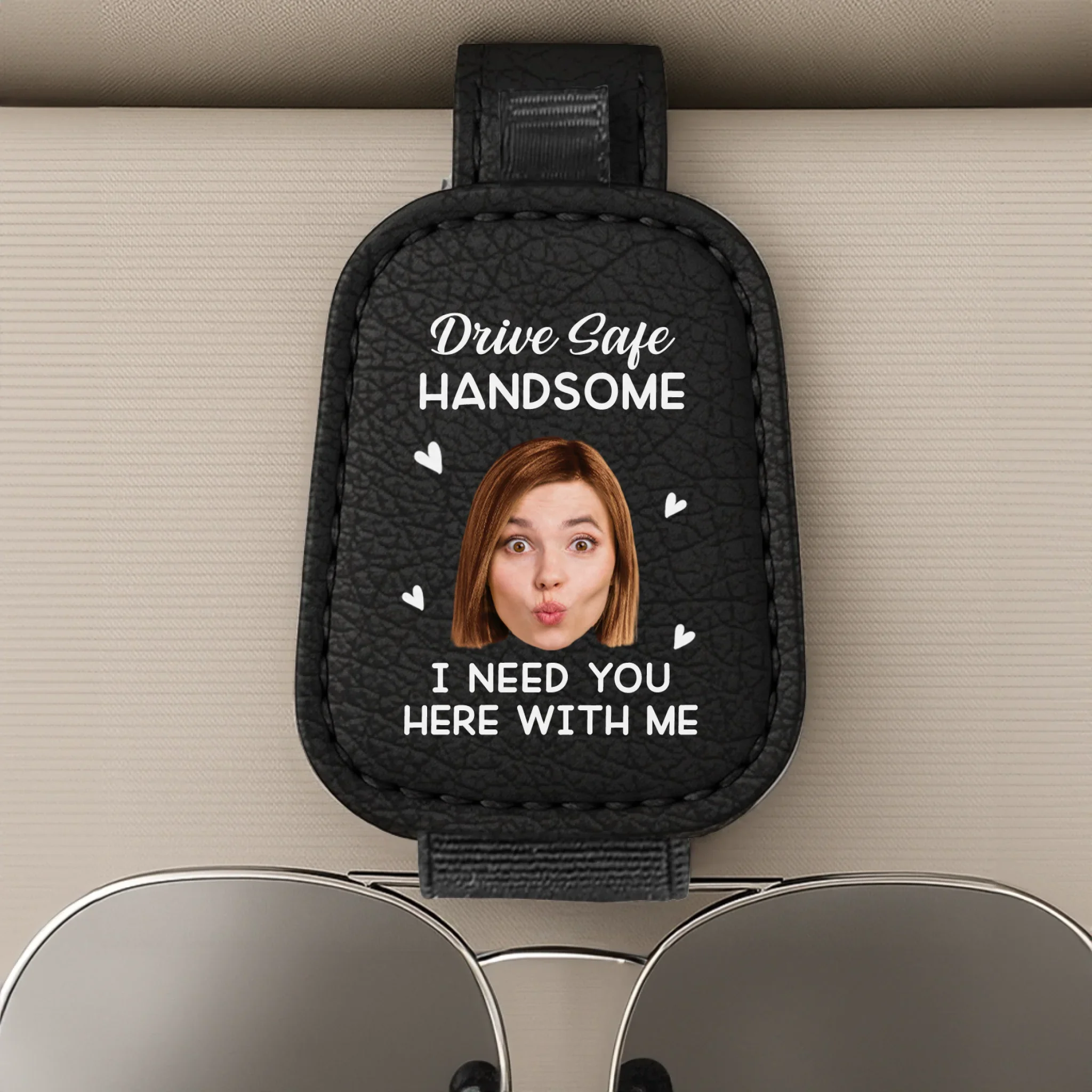 Custom Photo Stuck With Me Forever - Couple Personalized Custom Leather Car Visor - Gift For Husband Wife, Anniversary - Robaser