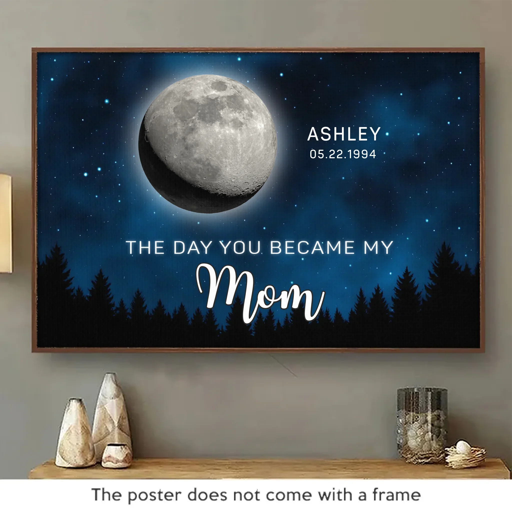 The Moon Glowed Brighter The Day You Became Mom - Family Personalized Custom Horizontal Poster - Mother's Day, Gift For Mom, Grandma - Robaser