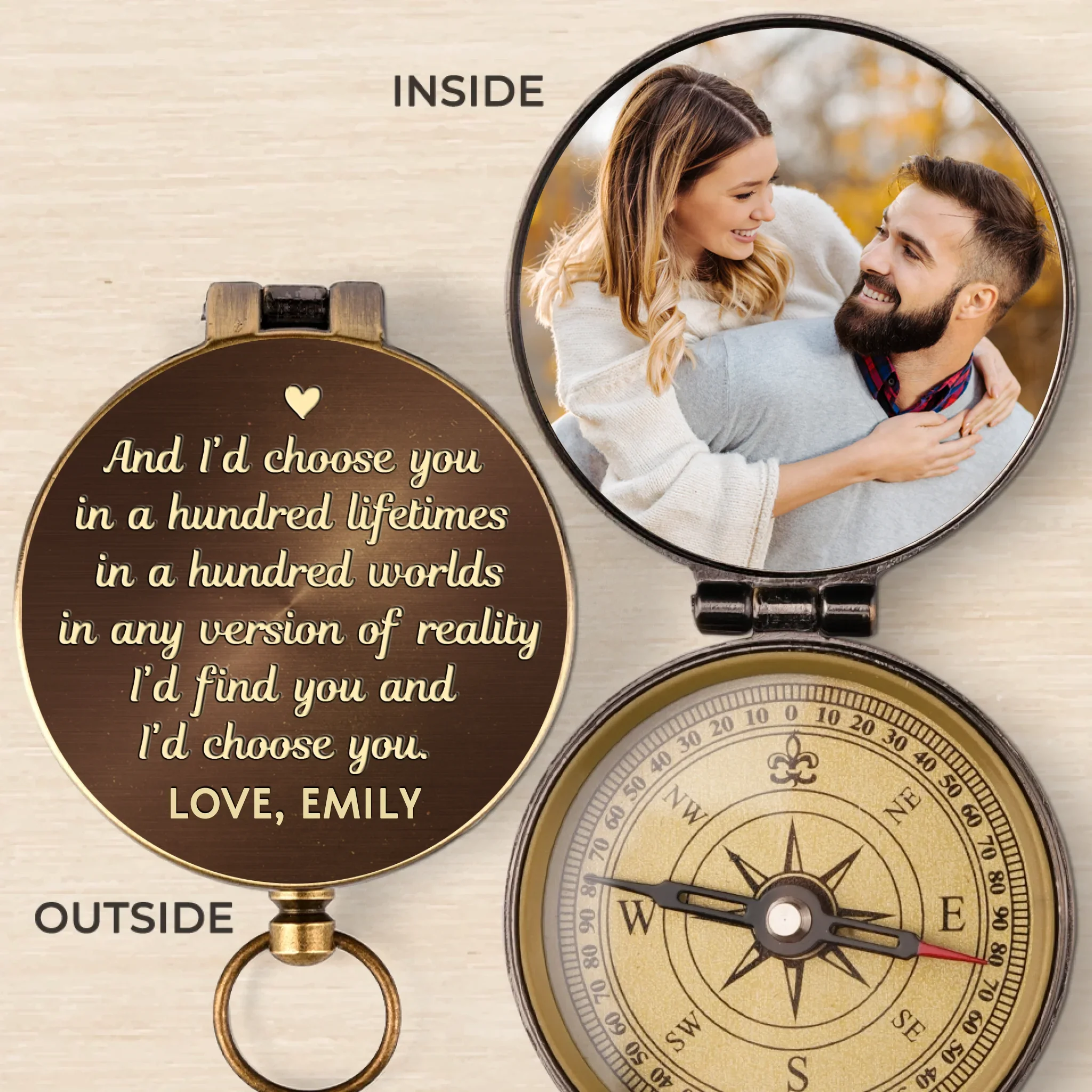 Custom Photo Someone Loves You Big Time - Couple Personalized Custom Compass - Gift For Husband Wife, Anniversary - Robaser