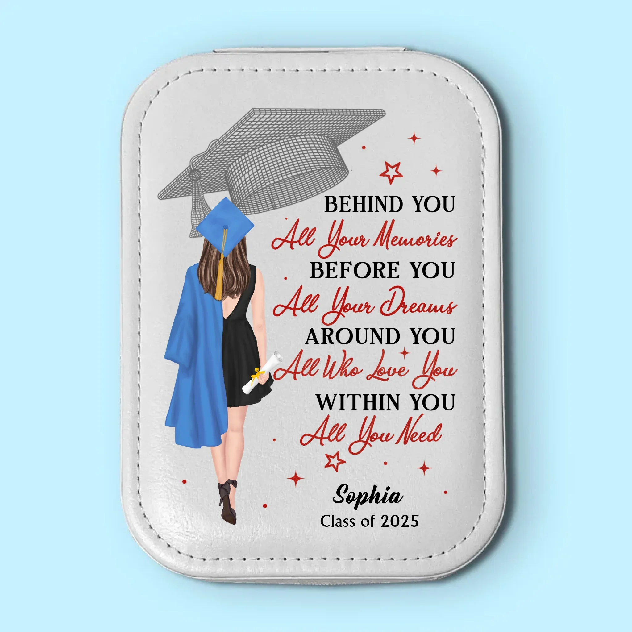 Behind You All Your Memories - Family Personalized Custom Jewelry Box LED Makeup - Graduation Gift For Family Members, Siblings, Brothers, Sisters - Robaser