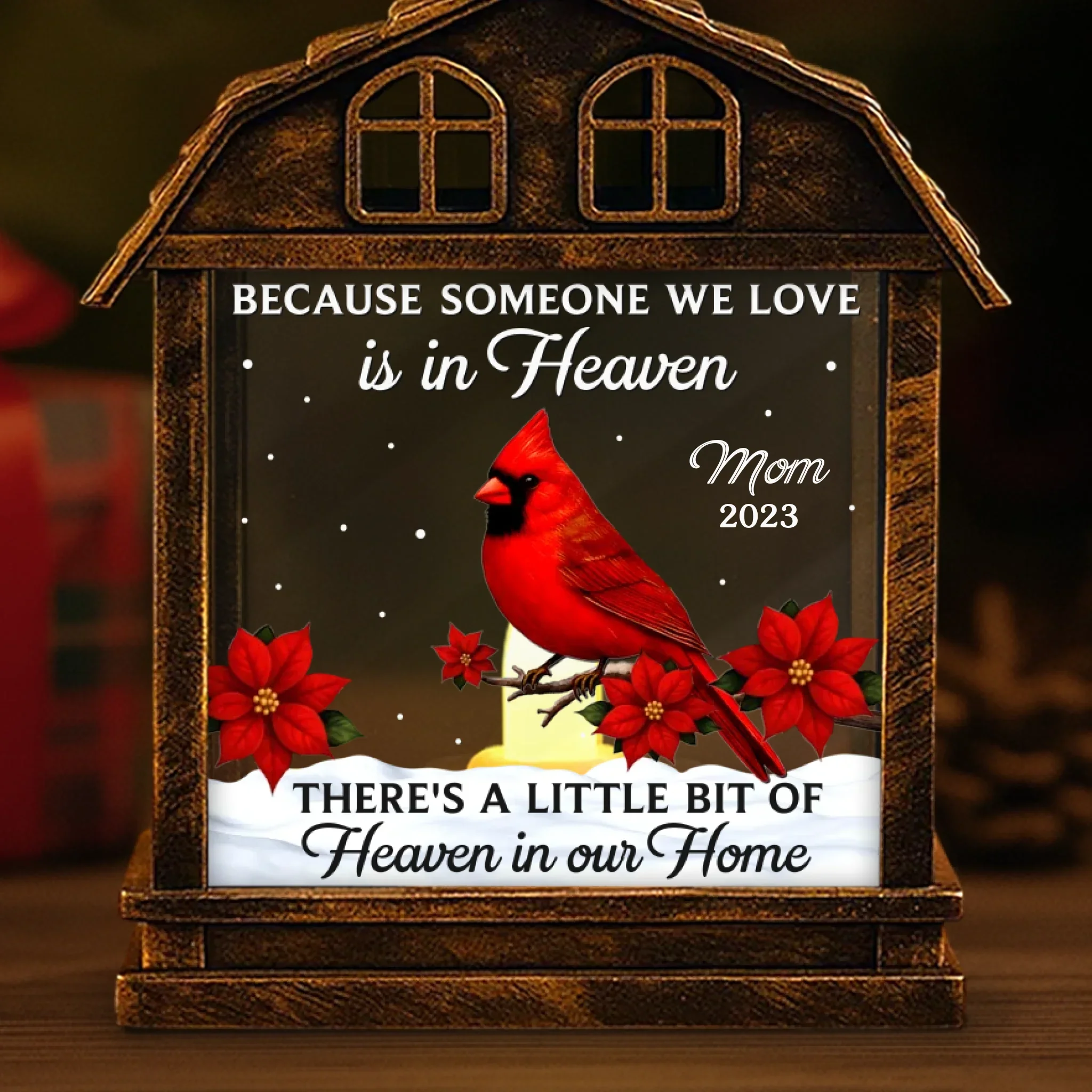 Custom Cardinal LED House Lantern Light - Personalized Christmas Memorial Sympathy Gifts For Loss Of Mom, Dad - A Beautiful Life Forever Remembered - Robaser
