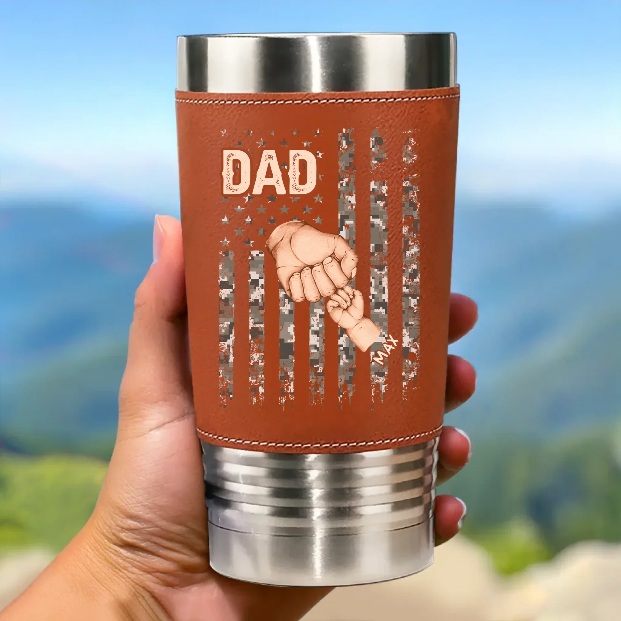 The Hand That Guides Us - Family Personalized Custom Printed Leather Tumbler - Father's Day, Gift For Dad, Grandpa, Family Members - Robaser