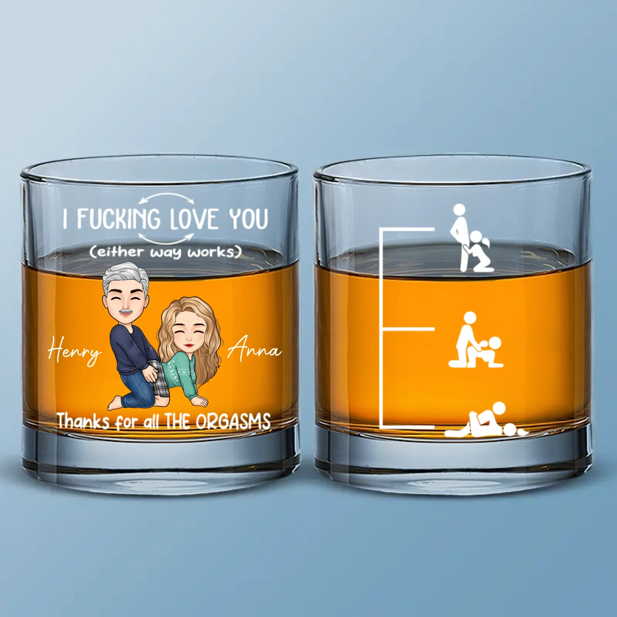 Custom Whiskey Glass - Personalized Anniversary Christmas Wedding Gifts For Husband And Wife, Him And Her - For Lovers Who Laugh, Flirt And Pour Again - Robaser