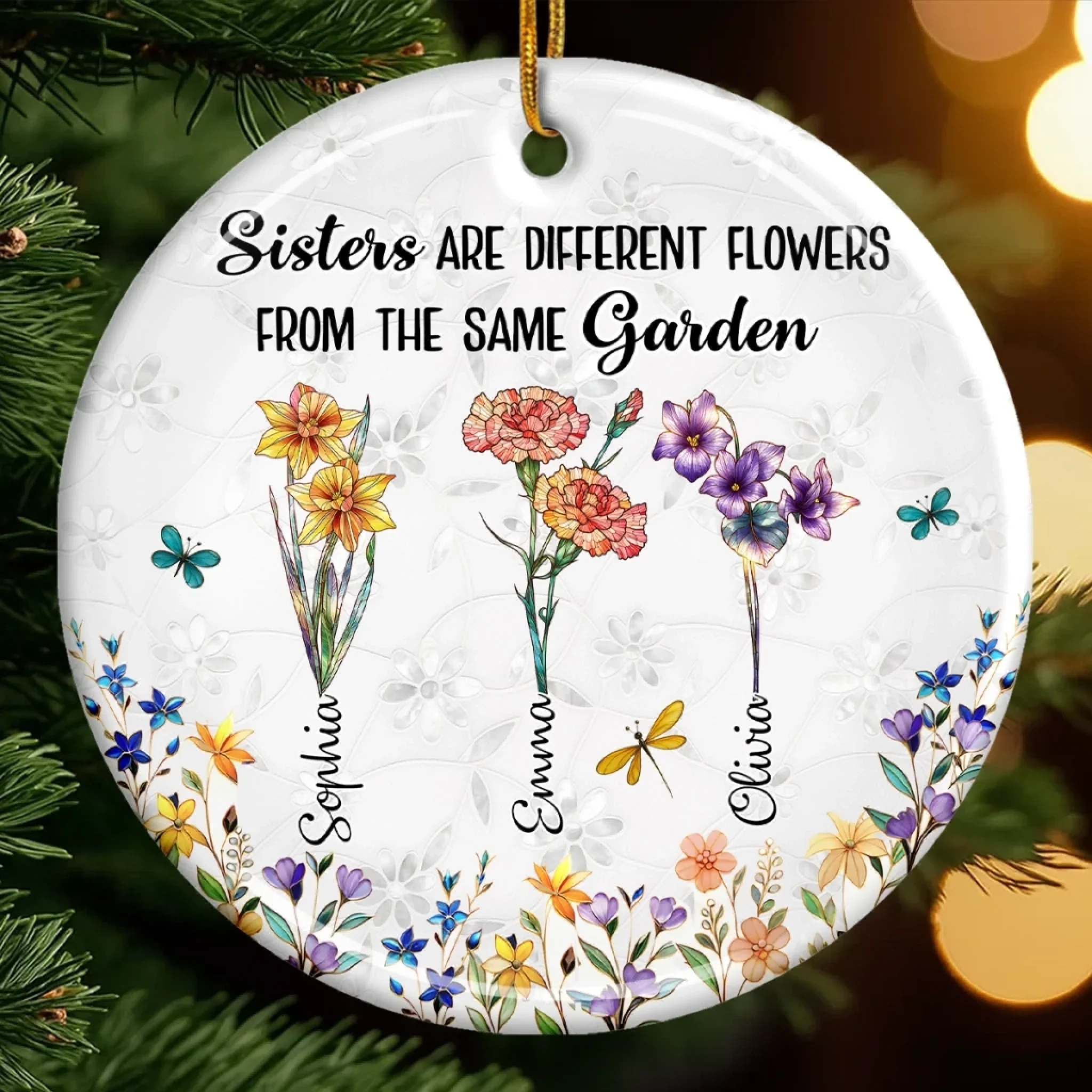 Custom Ceramic Ornament - Personalized Best Friend Christmas Birthday Gifts For Women, Besties, Sisters, BFF - Like Flowers, We Grow Stronger Side By Side - Robaser