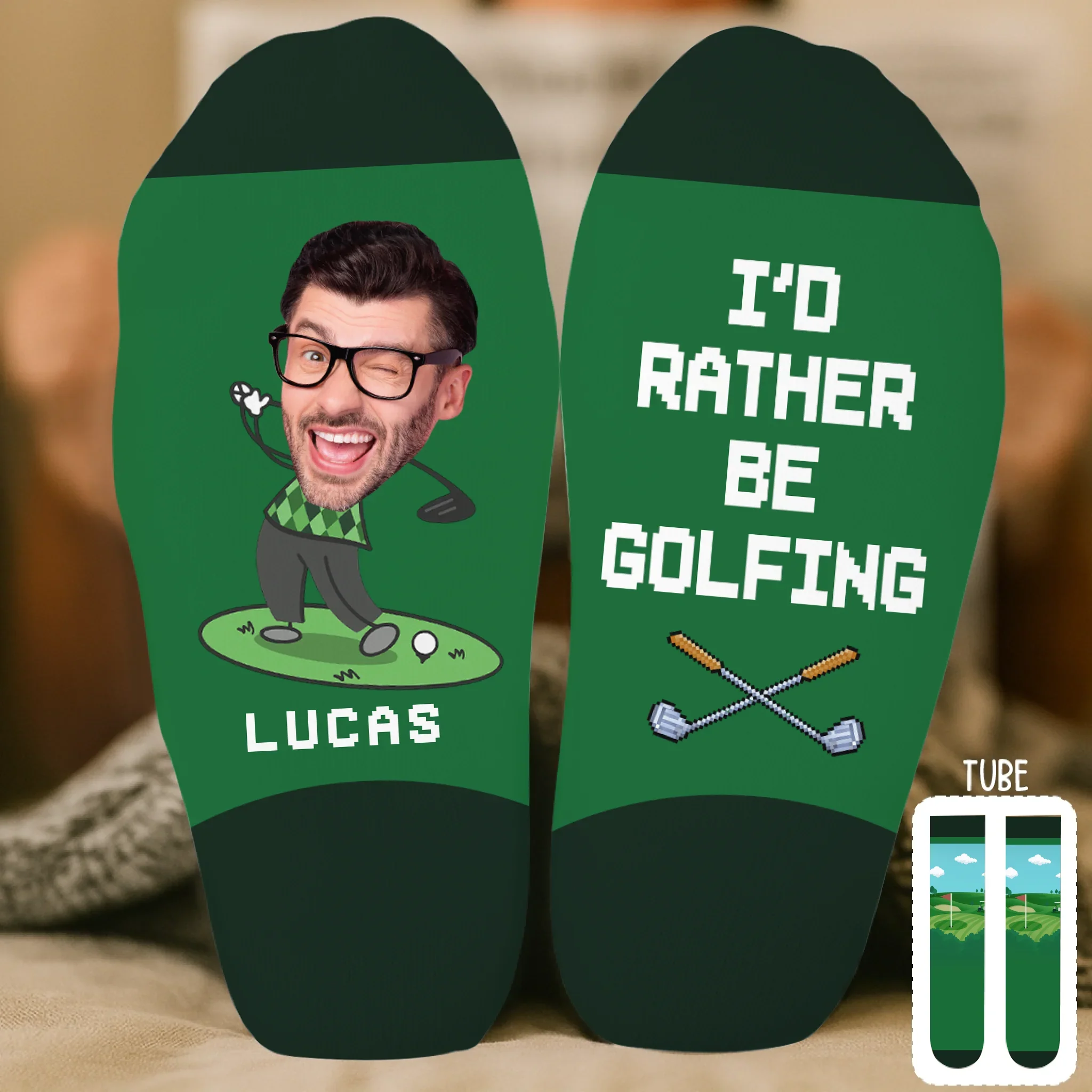Custom Photo Crew Socks - Personalized Goft Gifts For Men, Women - Walks Like A Pro, Swings Like A Legend - Robaser