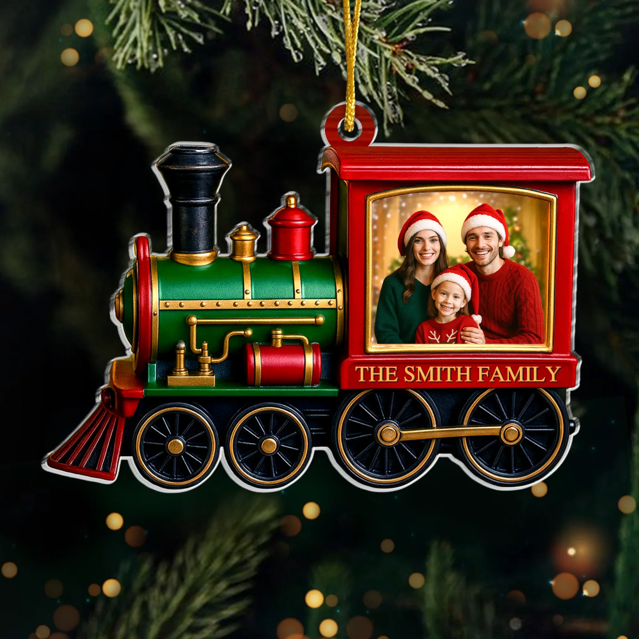 Custom Photo Acrylic Ornament - Personalized Christmas Birthday Gifts For Mom, Dad, Kids - All Aboard The Christmas Train - Robaser