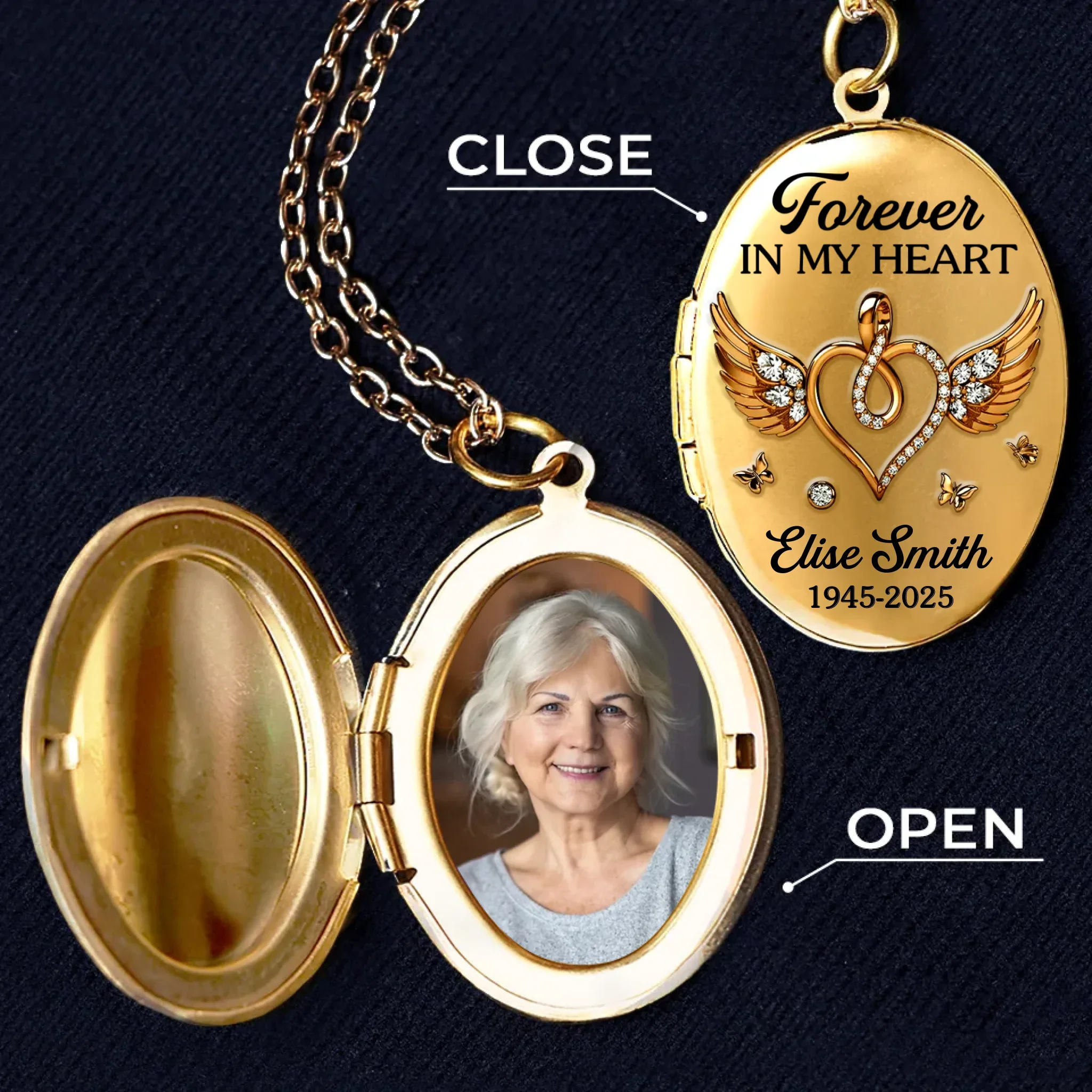 Custom Photo Locket Necklace - Personalized Memorial Sympathy Gifts For Loss Of Mom, Dad - Forever In Our Hearts - Robaser