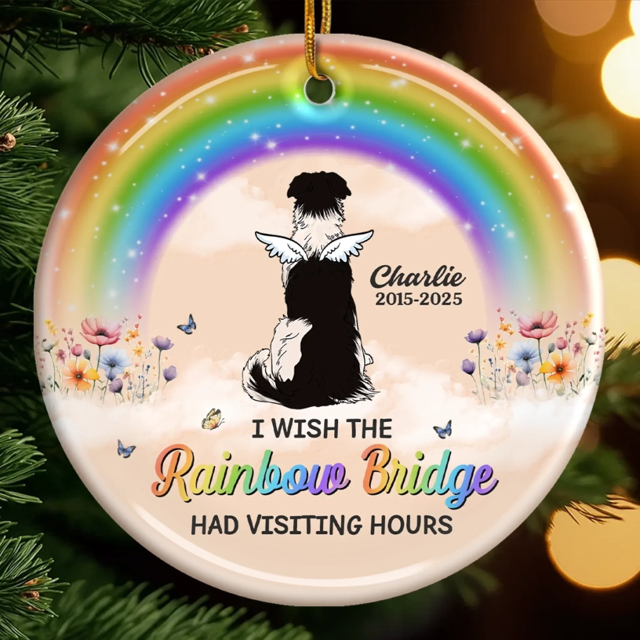 Custom Rainbow Bridge Ceramic Ornament - Personalized Pet Christmas Memorial Sympathy Gifts For Dogs - My Sky Companion - Robaser