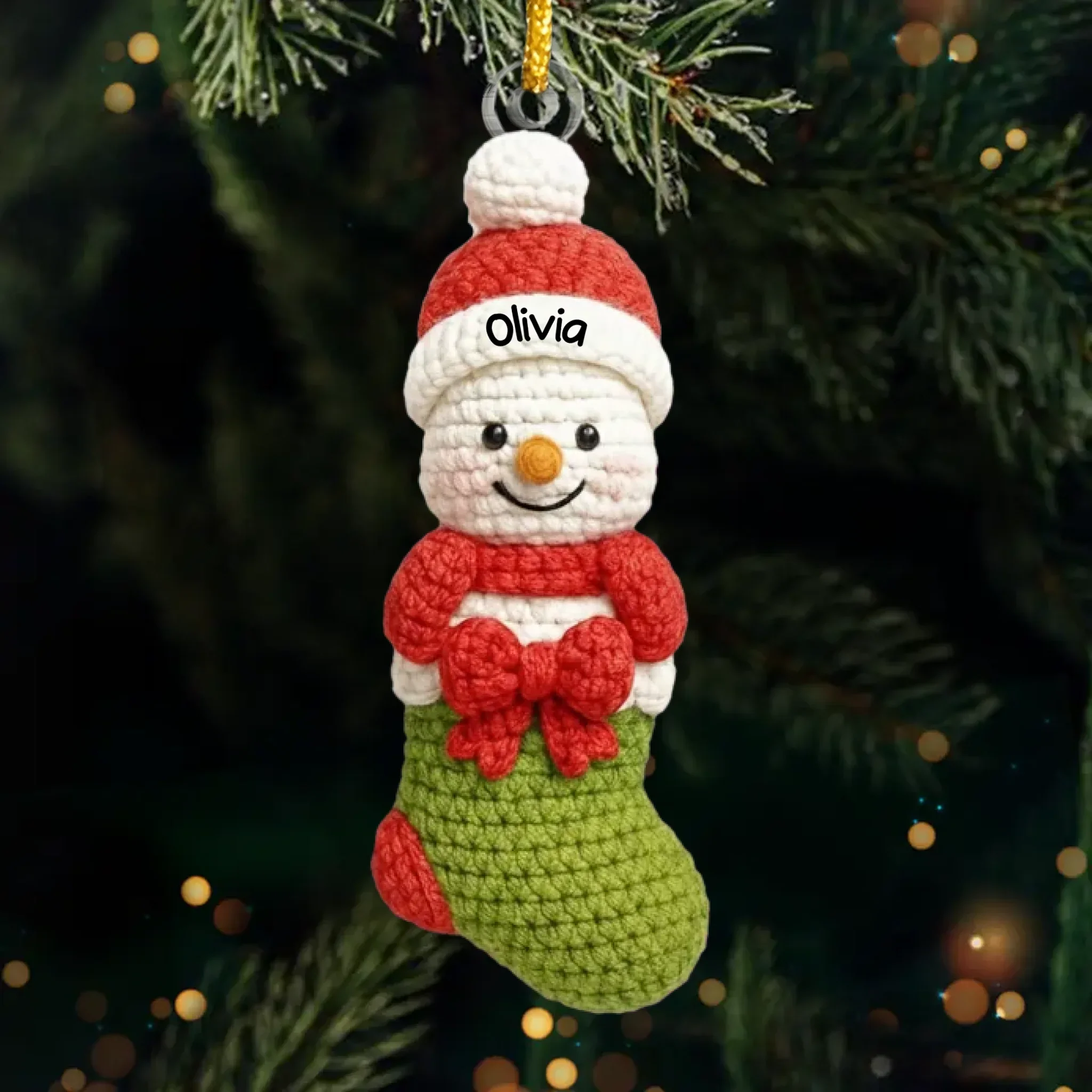 Custom Crochet Snowman Acrylic Ornament - Personalized Christmas Birthday Gifts For Mom, Dad, Brother, Sister, Kids - Warm Hugs Woven - Robaser
