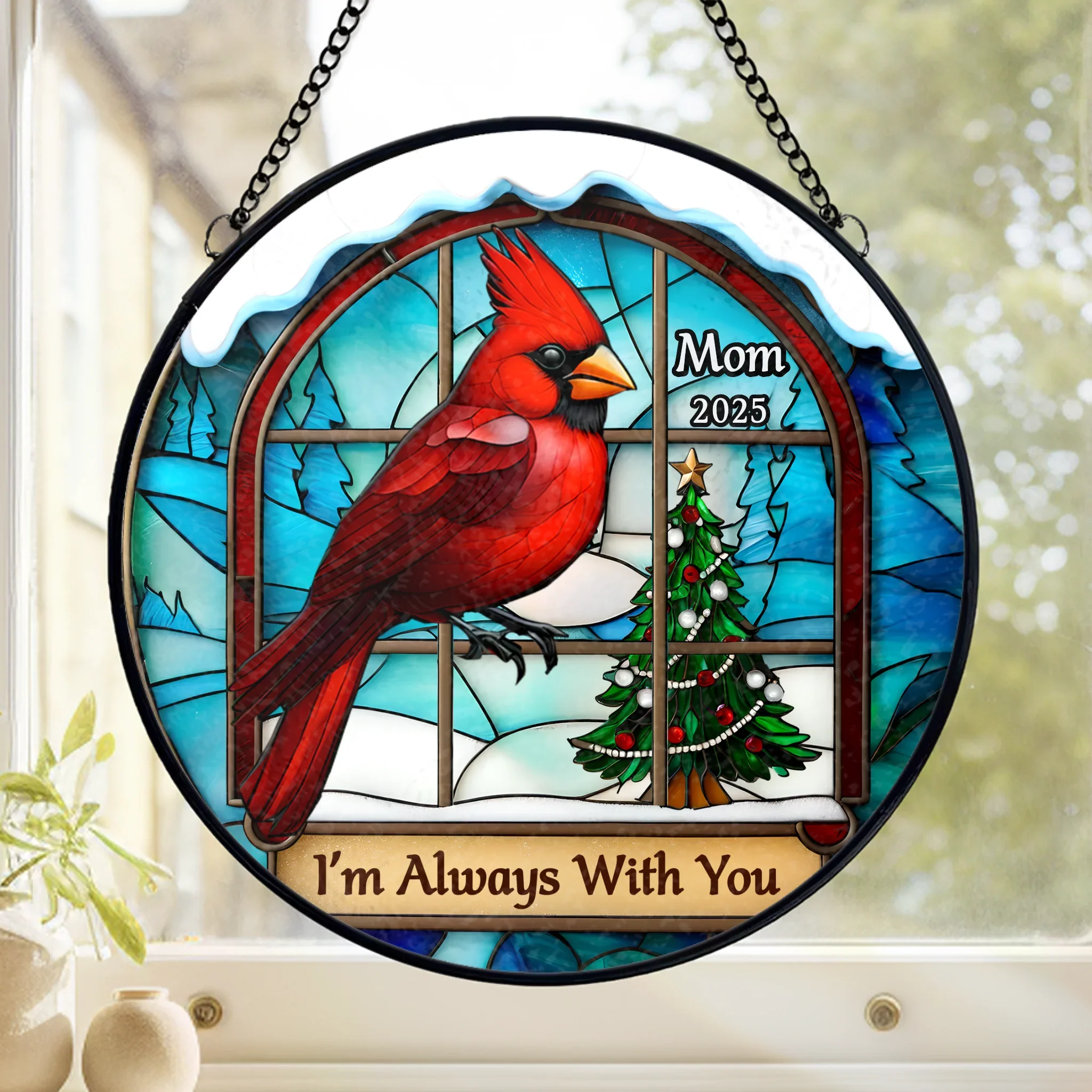 Custom Stained Glass Window Hanging Suncatcher - Personalized Christmas Memorial Sympathy Gifts For Loss Of Mom, Dad - A Journey Remembered With Grace - Robaser