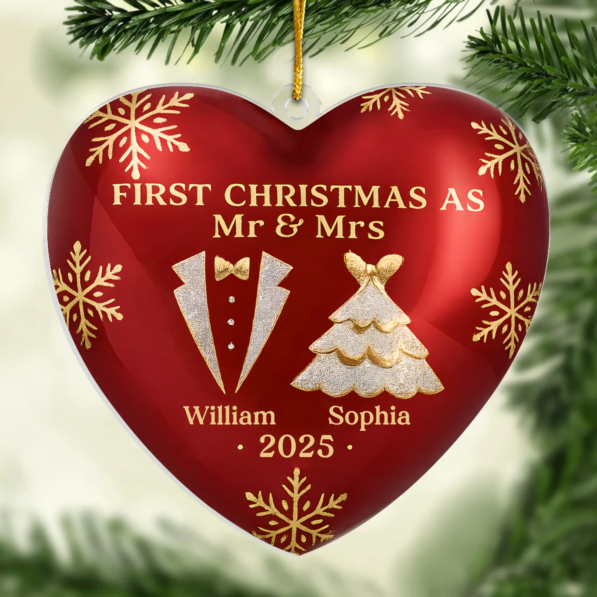 Custom Acrylic Ornament - Personalized Anniversary Christmas Wedding Gifts For Husband And Wife, Him And Her - Love Wrapped In Our First Christmas - Robaser