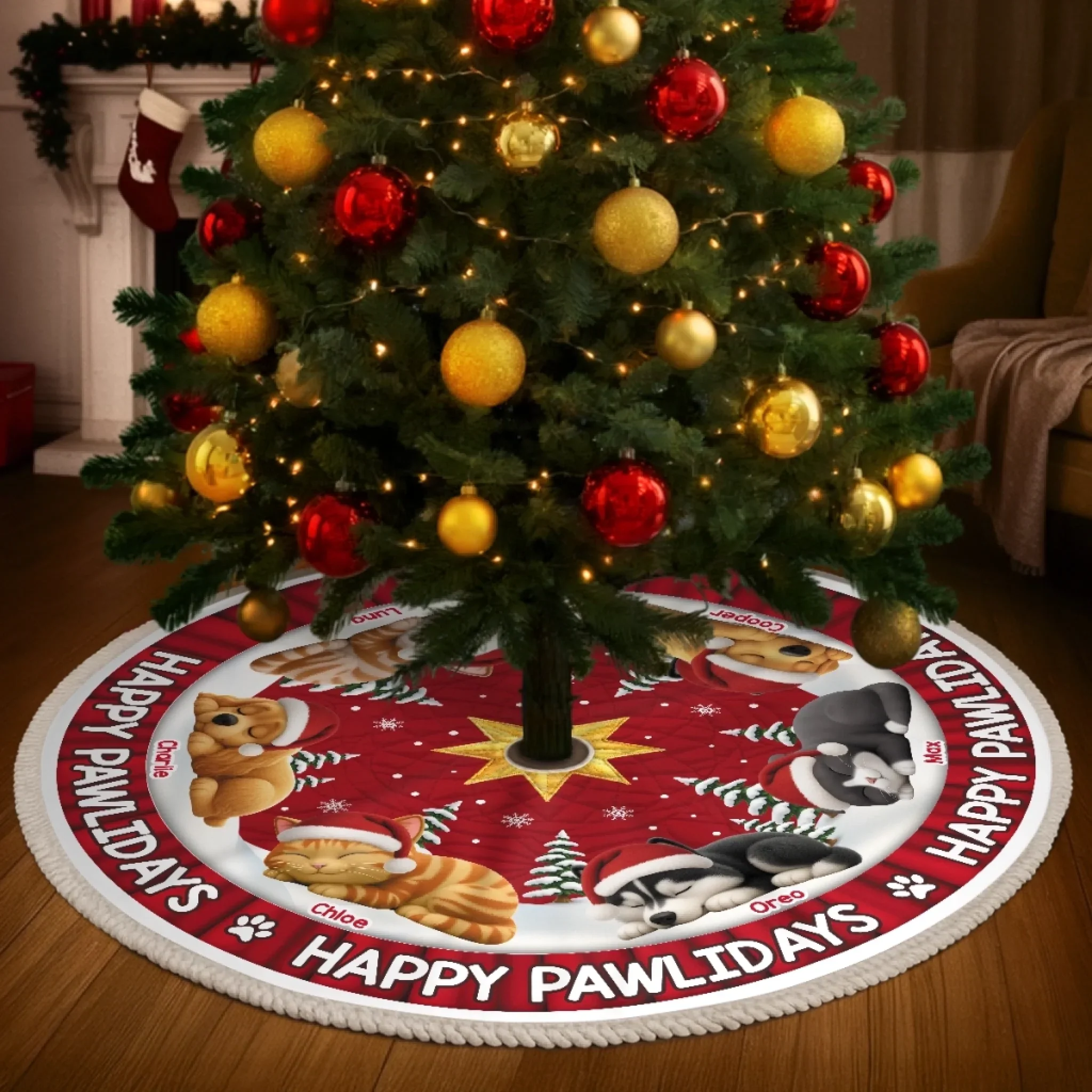 Custom Tree Skirt - Personalized Christmas Birthday Gifts For Dog Cat Lovers, Dog Dad And Mom, Cat Owners - Dreaming Of A Furry Christmas - Robaser
