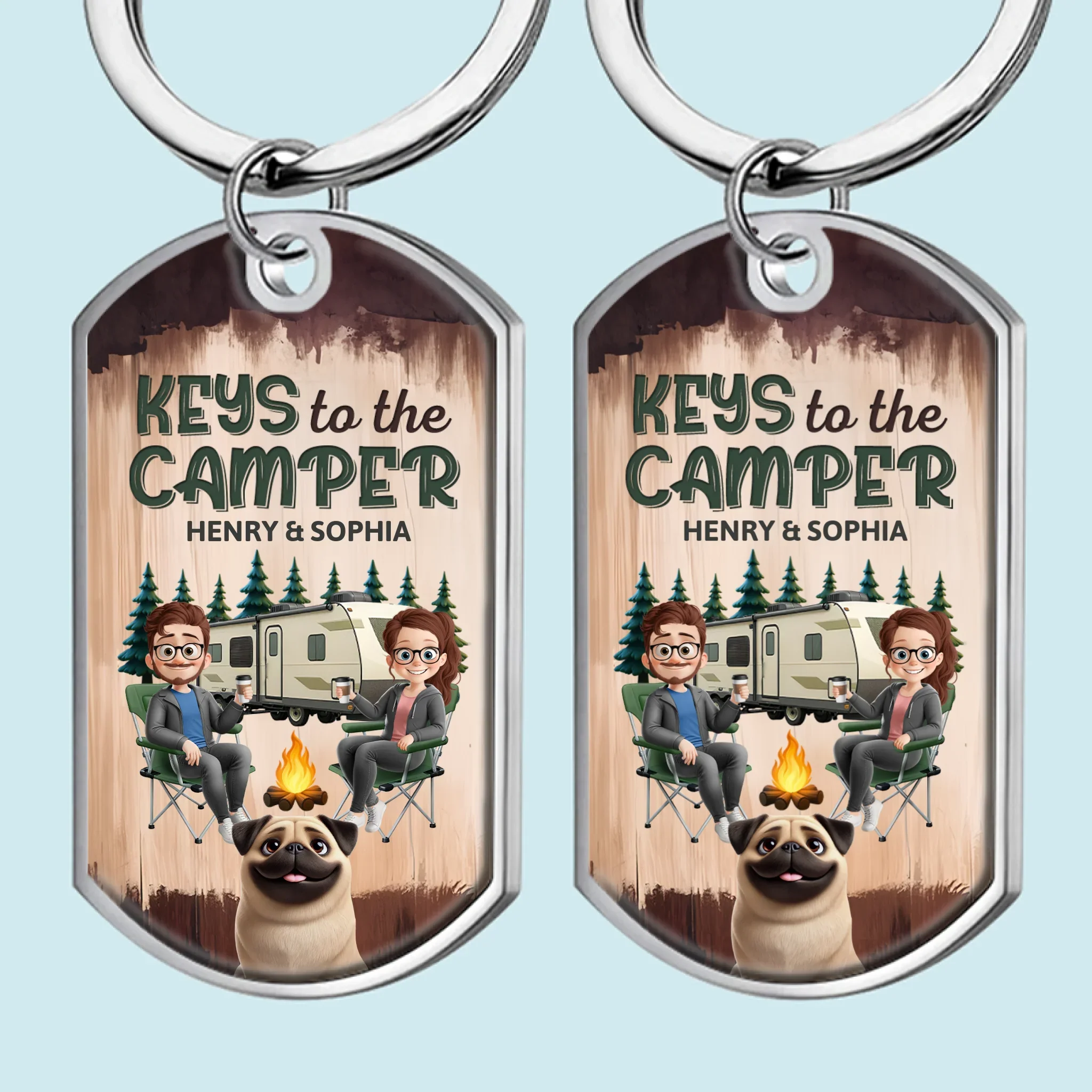 Custom Keychain - Personalized Birthday Camping Gifts For Husband And Wife, Dog Cat Lovers - Camper Vibes Only - Robaser