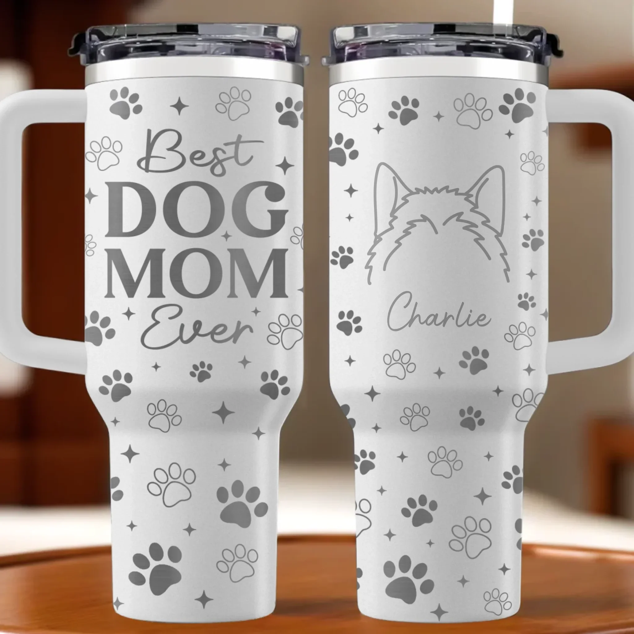 Best Dog Mom Ever - Dog Personalized Custom Engraved 40oz Tumbler With Handle - Gift For Pet Owners, Pet Lovers - Robaser