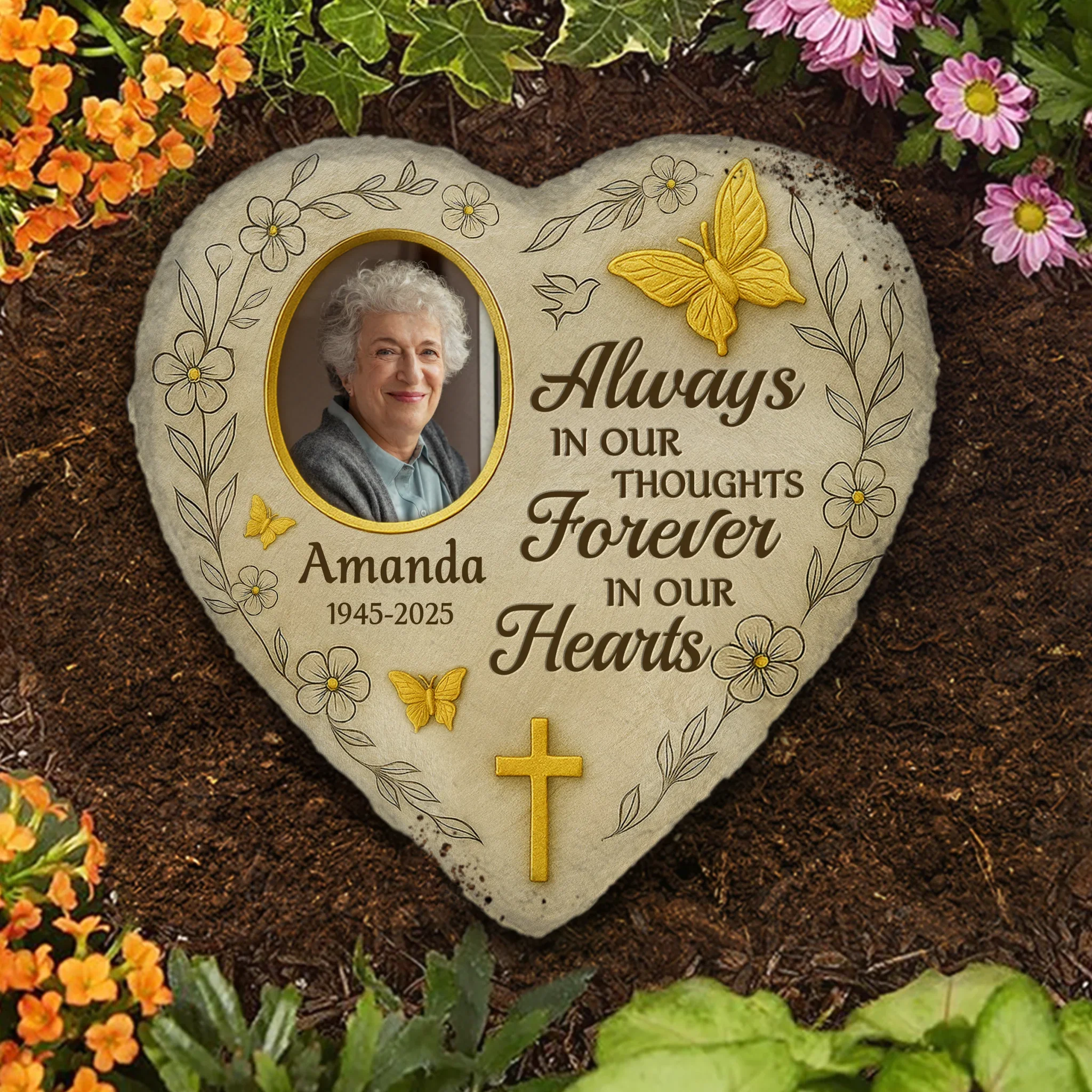 Custom Photo Heart Shaped Memorial Stone - Personalized Memorial Sympathy Gifts For Loss Of Mom, Dad - Remembered With Love - Robaser