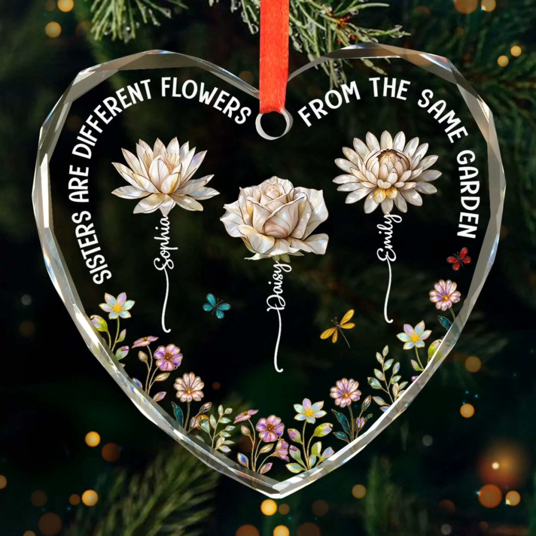 Custom Heart Glass Ornament - Personalized Best Friend Christmas Birthday Gifts For Women, Besties, Sisters, BFF - Bloom Where We Belong - Robaser
