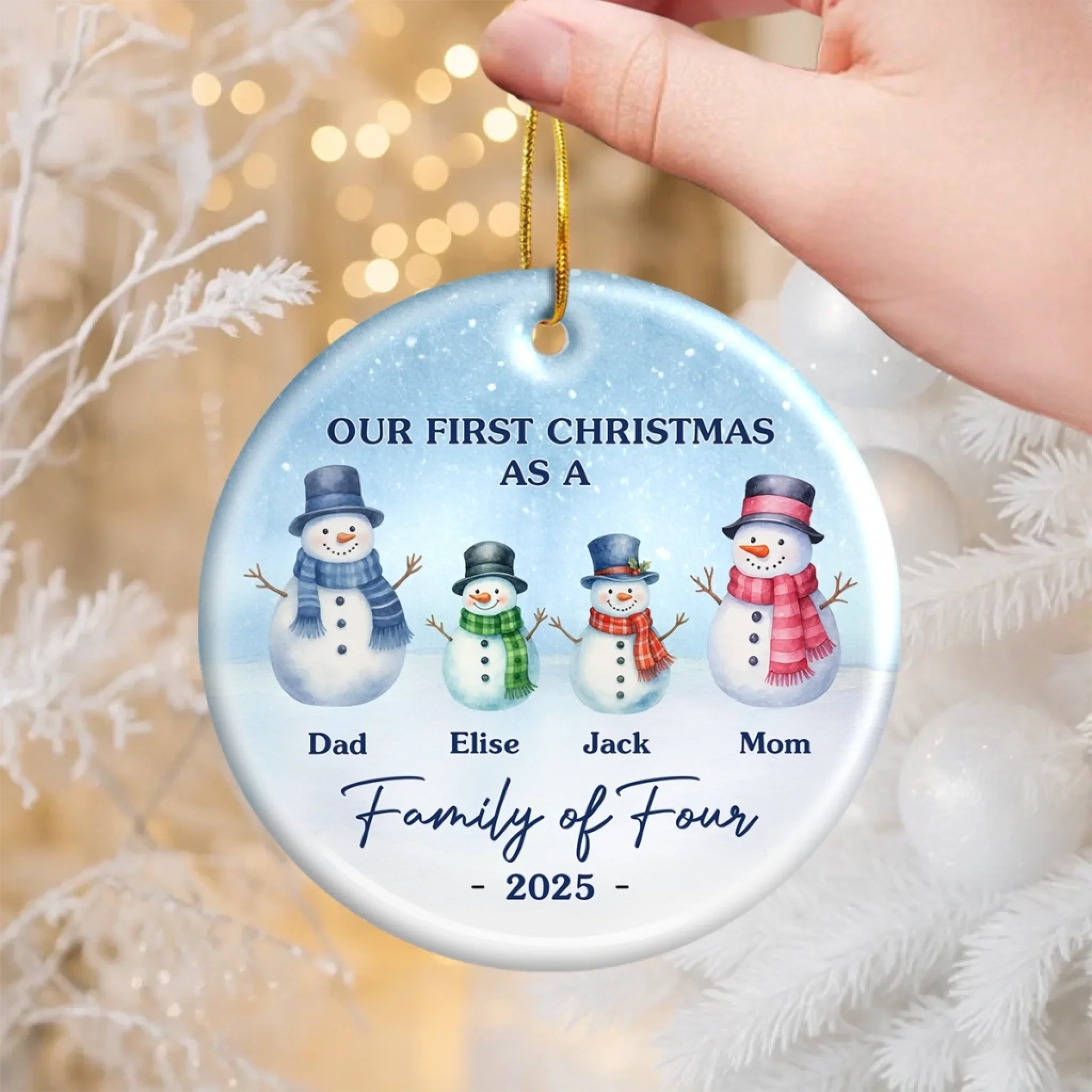 Custom Ceramic Ornament - Personalized Christmas Birthday Gifts For Mom, Dad, Kids - Our Frosty Family - Robaser