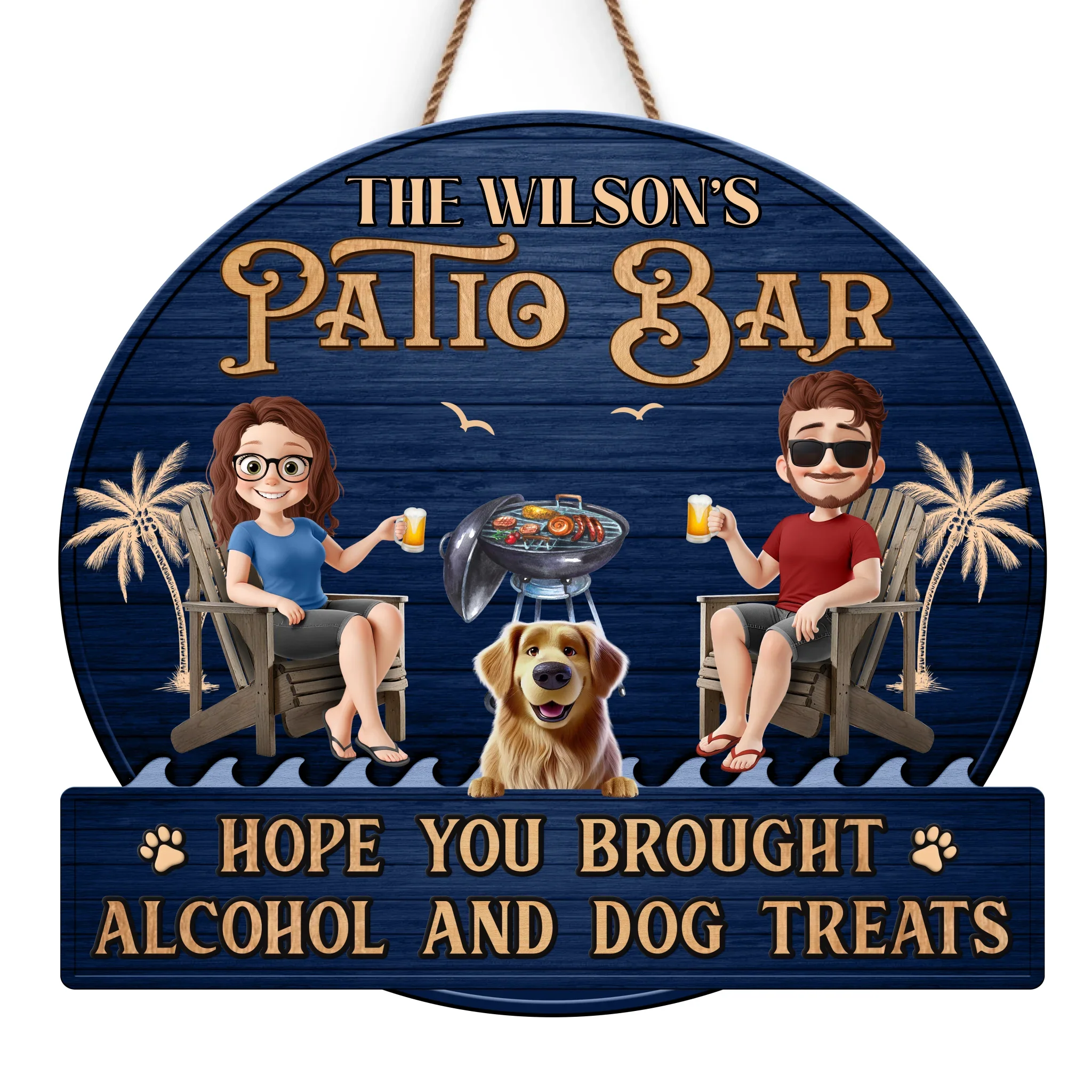 Custom Shaped Home Decor Wood Sign - Personalized Anniversary Wedding Gifts For Husband And Wife, Dog Dad And Mom - Good Vibes And Cold Drinks - Robaser