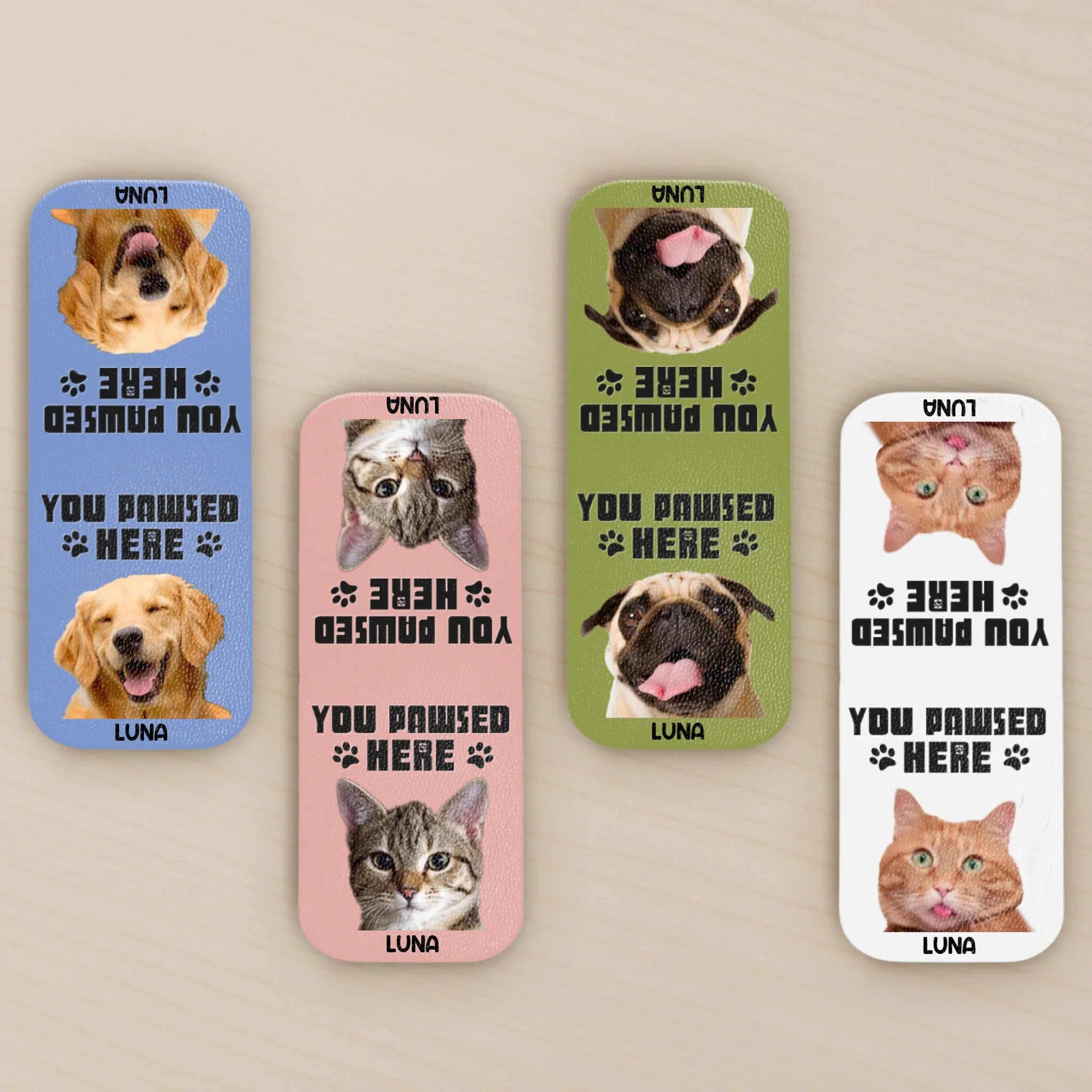 Custom Photo Leather Magnetic Bookmark - Personalized  Bookish Gifts For Book Lovers, Bookworms, Dog Cat Lovers, Dog Dad And Mom, Cat Owners - Pawsed Here - Robaser