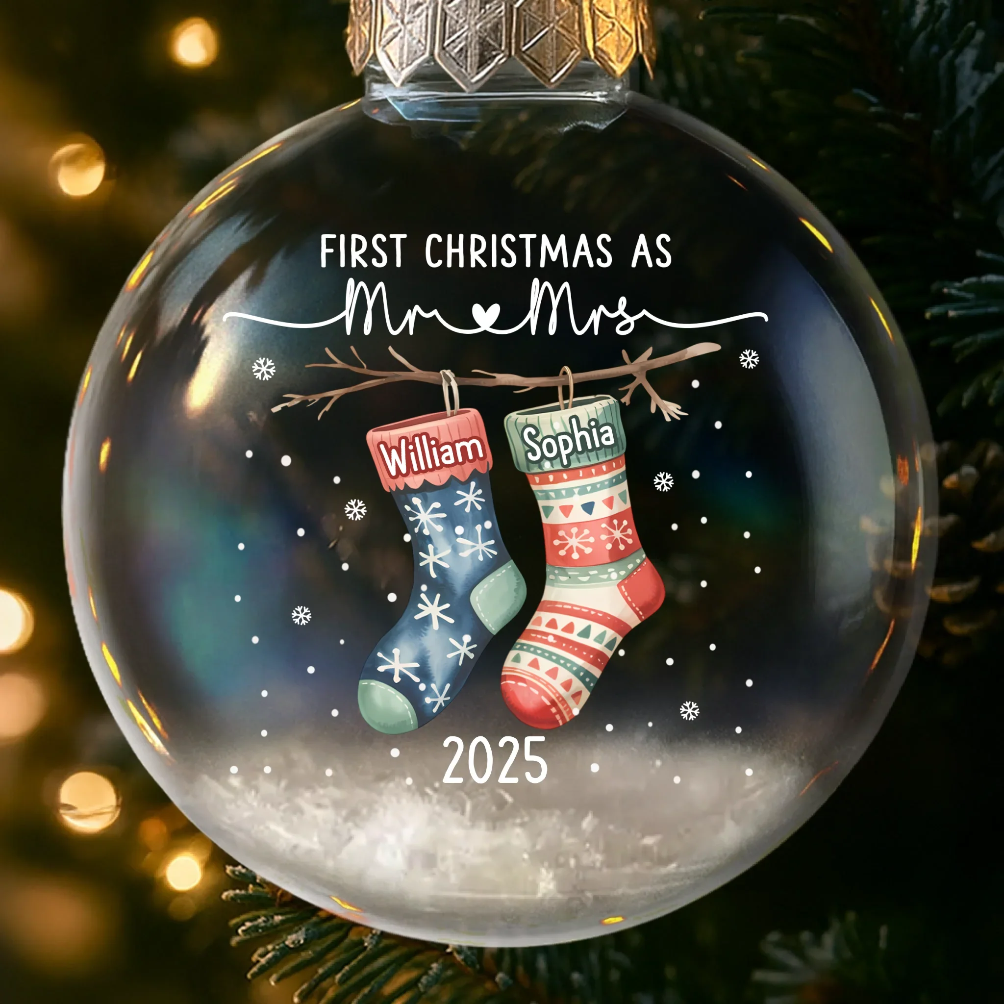 Custom Snow-Filled Ball Ornament - Personalized Anniversary Christmas Wedding Gifts For Husband And Wife, Him And Her - The Stockings Of Forever Love - Robaser