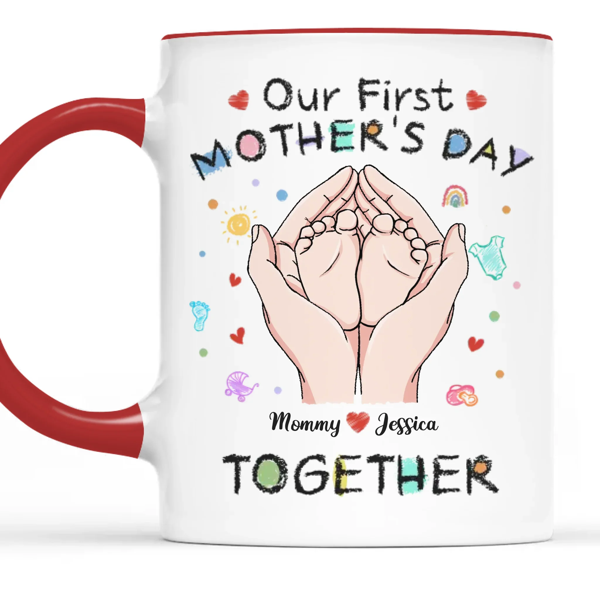 Love Begins Here - Family Personalized Custom Accent Mug - Mother's Day, Baby Shower Gift, Gift For First Mom - Robaser