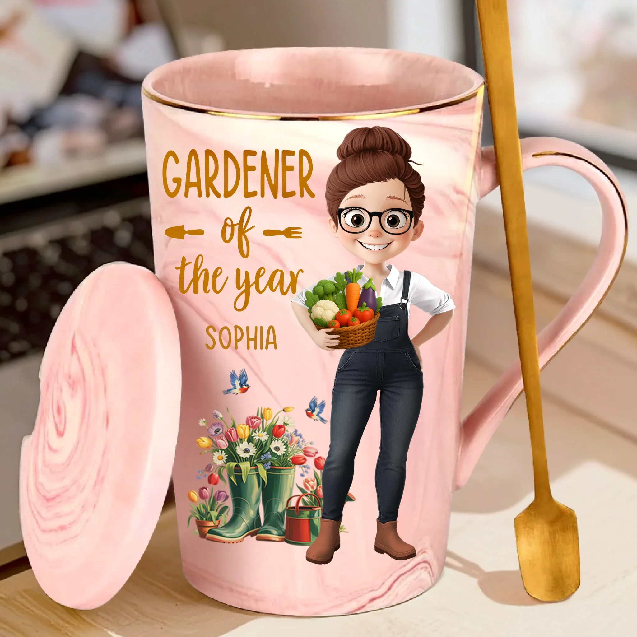 Custom 14oz Marble Mug - Personalized Garden Gifts For Gardeners - Sow Much Love - Robaser