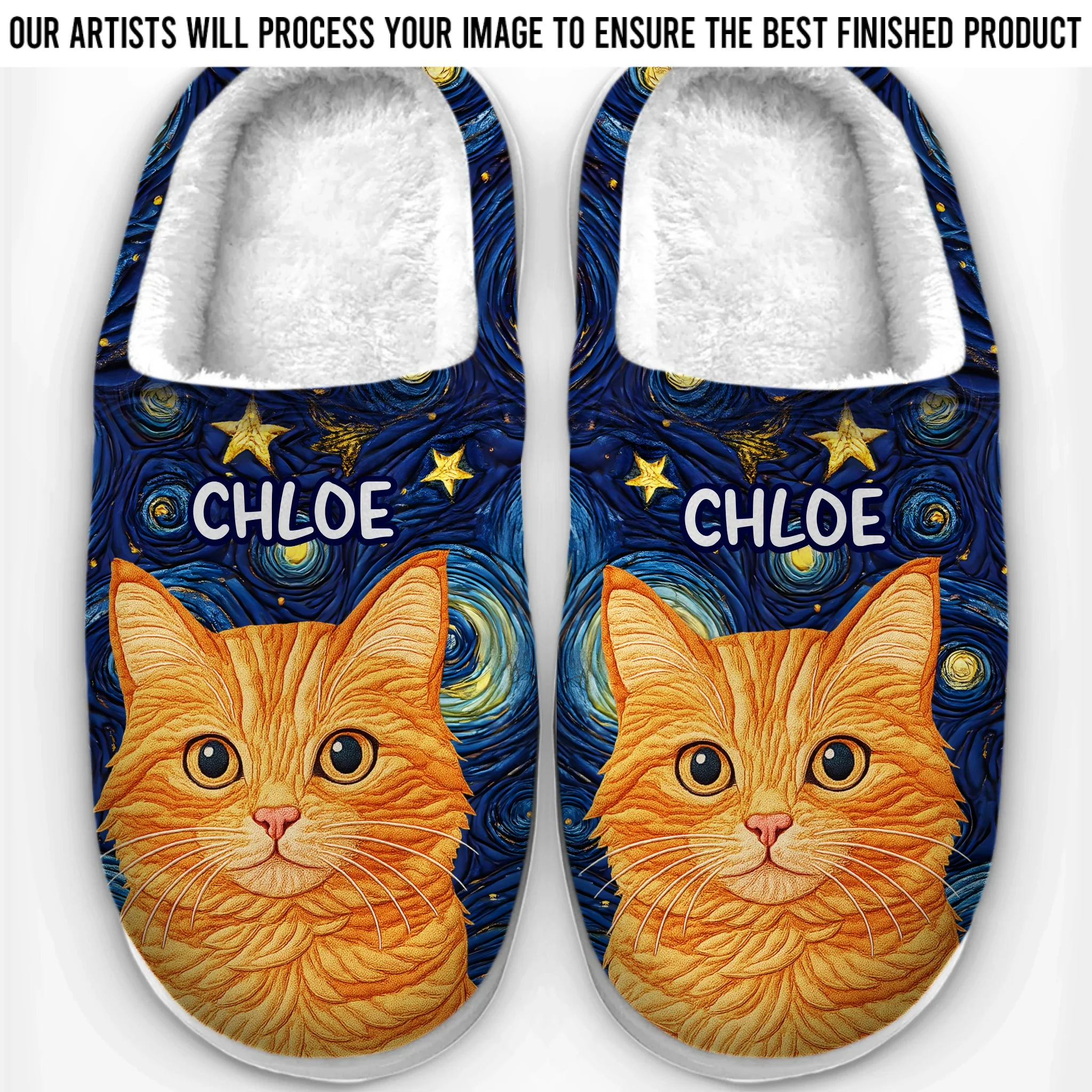 Custom Photo Fluffy Slippers - Personalized Birthday Gifts For Dog Cat Lovers, Dog Dad And Mom, Cat Owners - Starry Skies, Wagging Tails - Robaser