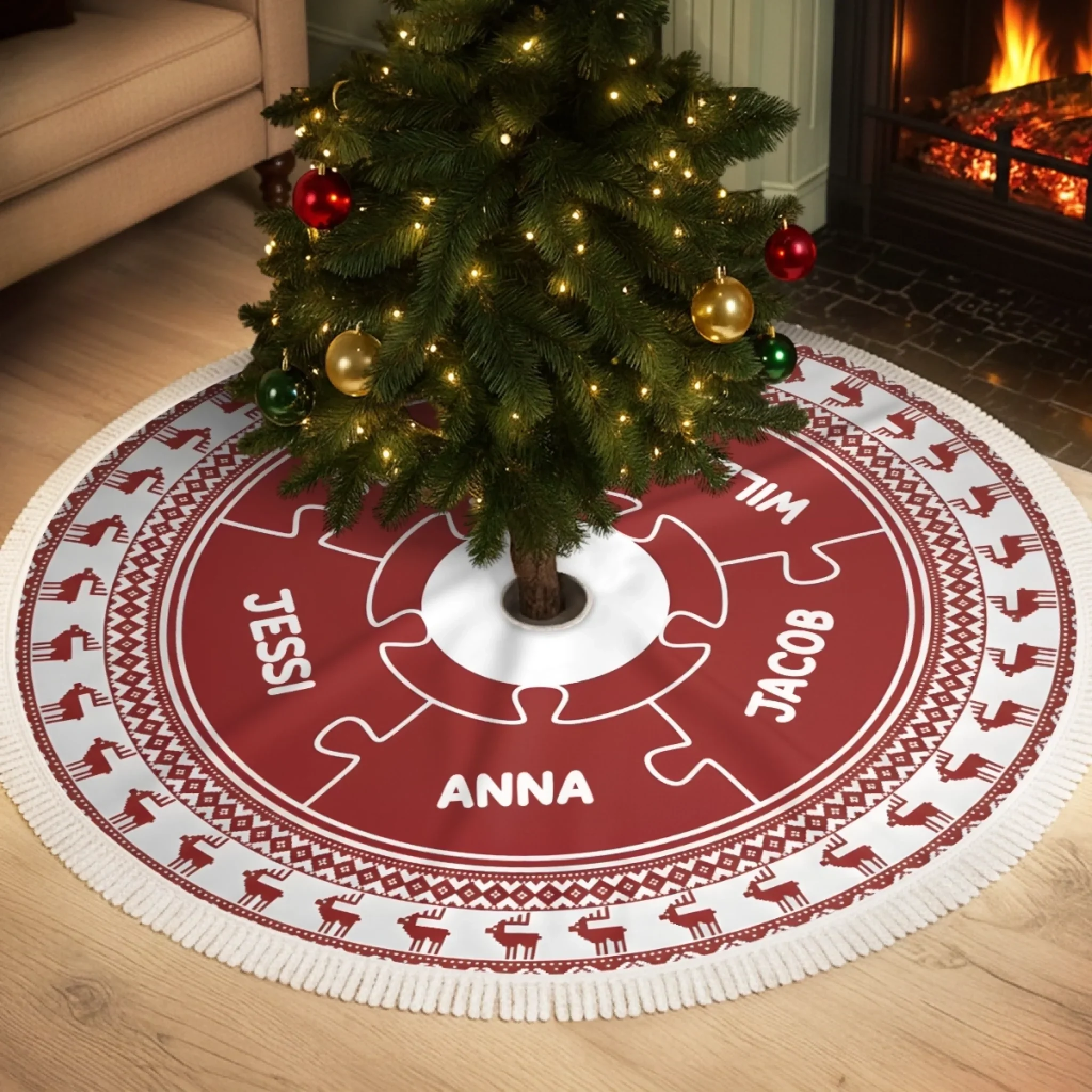 Custom Tree Skirt - Personalized Christmas Birthday Gifts For Mom, Dad, Brother, Sister, Kids - Love Circles Us Here - Robaser