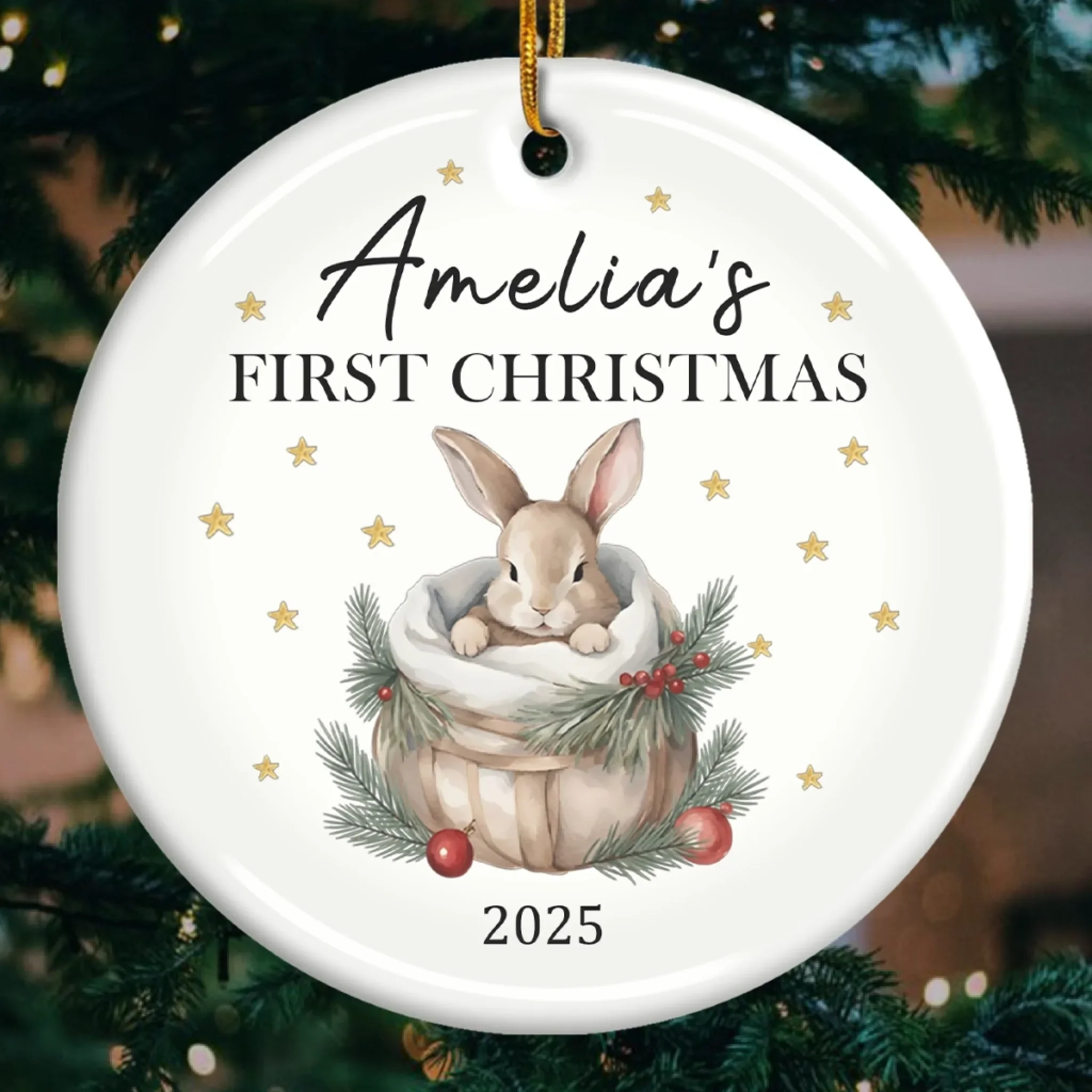 Custom Baby First Christmas Ceramic Ornament - Personalized Christmas Baby Shower, Gifts For New Moms, New Dads, New Parents - First Christmas Wrapped In Pure Love - Robaser