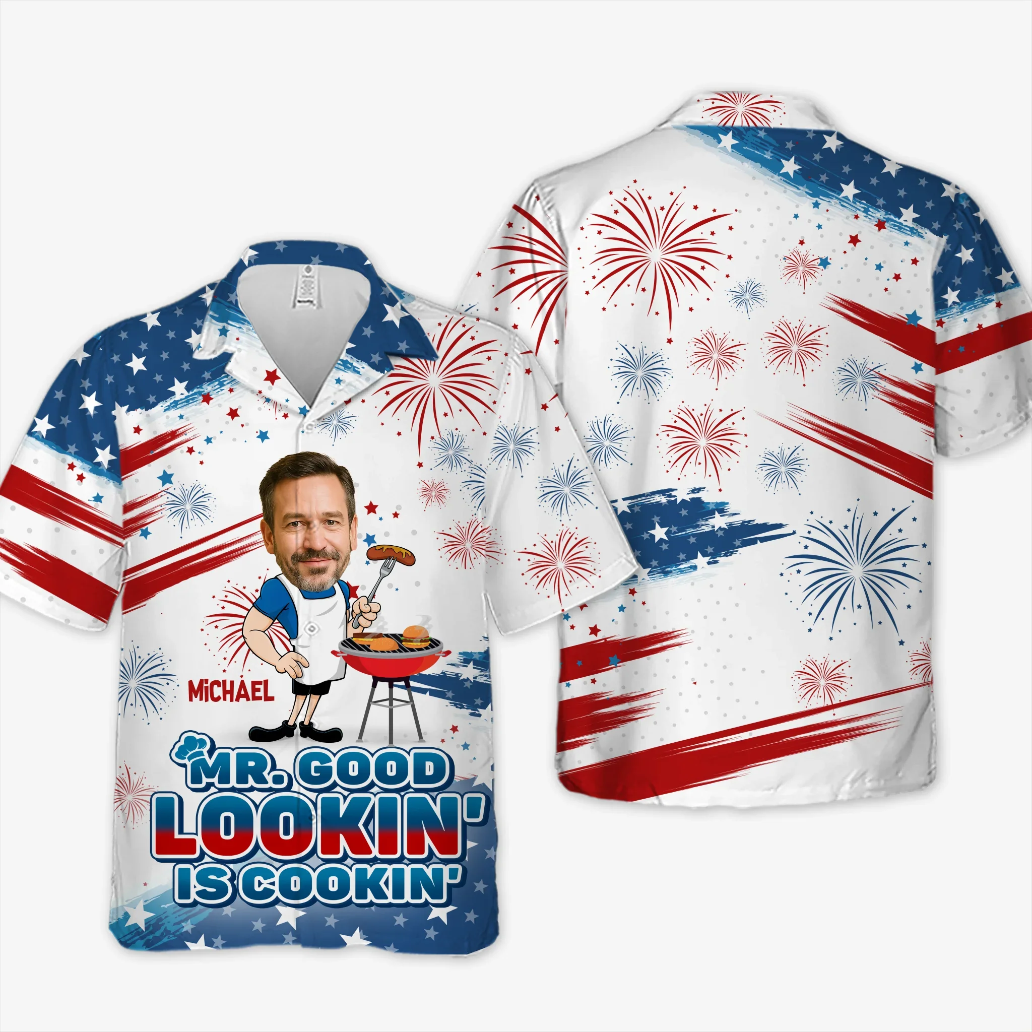 Custom Photo Mr. Good Lookin' Is Cookin' - Family Personalized Custom Unisex Tropical Hawaiian Aloha Shirt - Summer Vacation Gift, Gift For Dad, Grandpa, Travel Lovers - Robaser