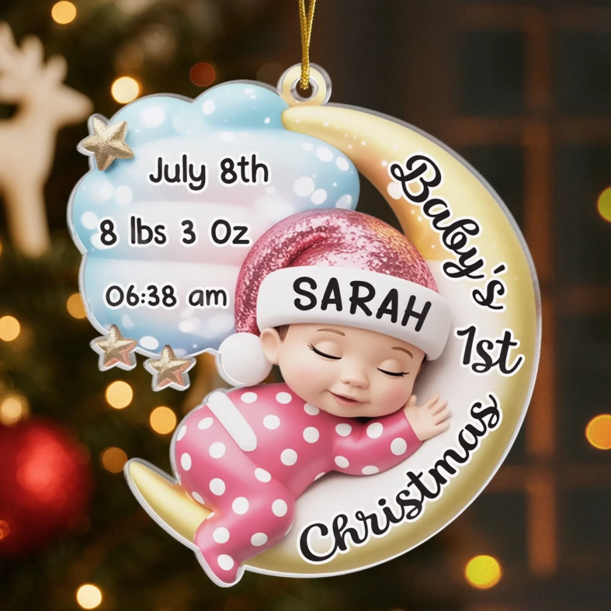 Custom Acrylic Ornament - Personalized Christmas Baby Shower, Gender Reveal Gifts For New Moms, New Dads, New Parents - Cherishing Your Very First Christmas - Robaser