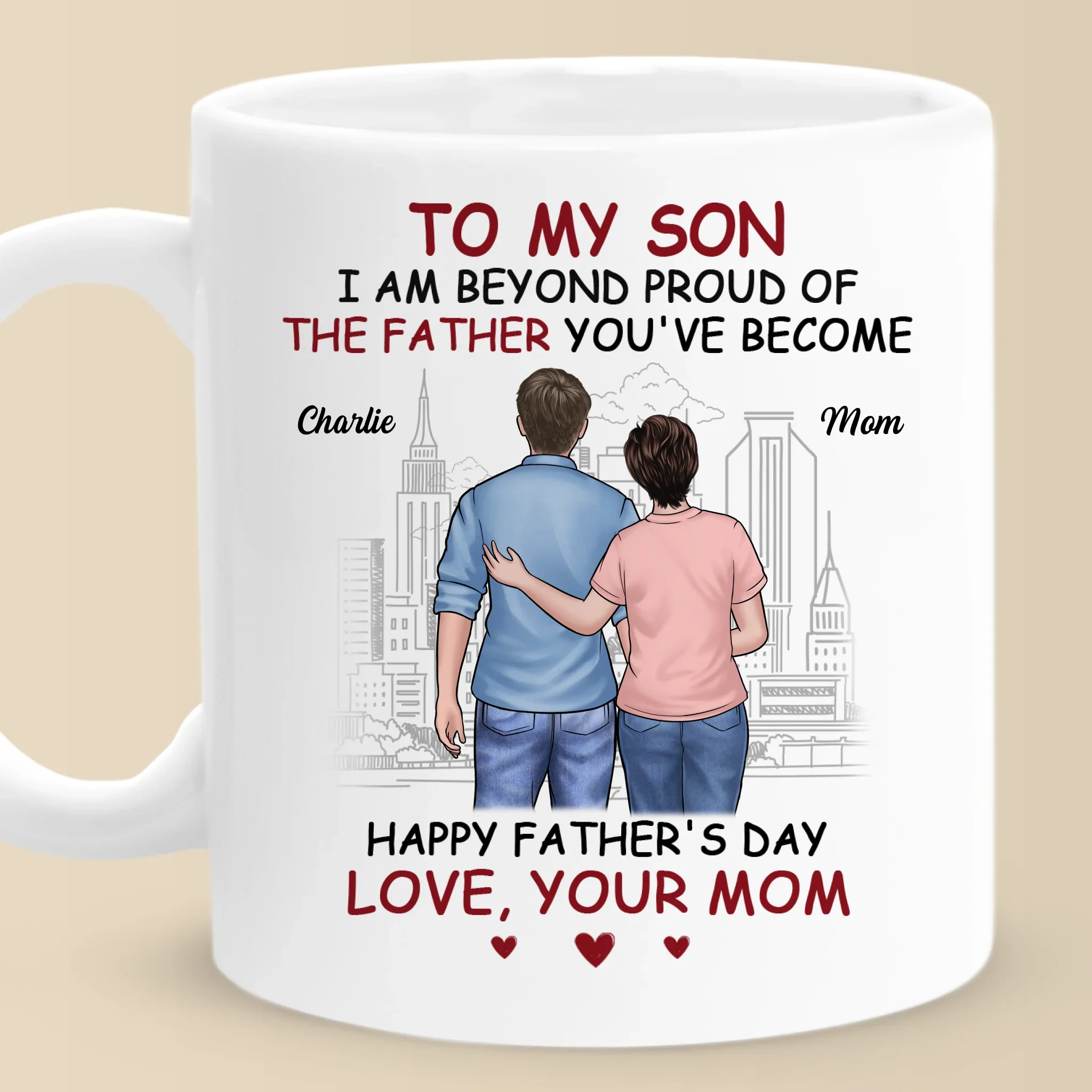 My Son, My Hero, Their Father - Family Personalized Custom Mug - Father's Day, Gift For Son - Robaser