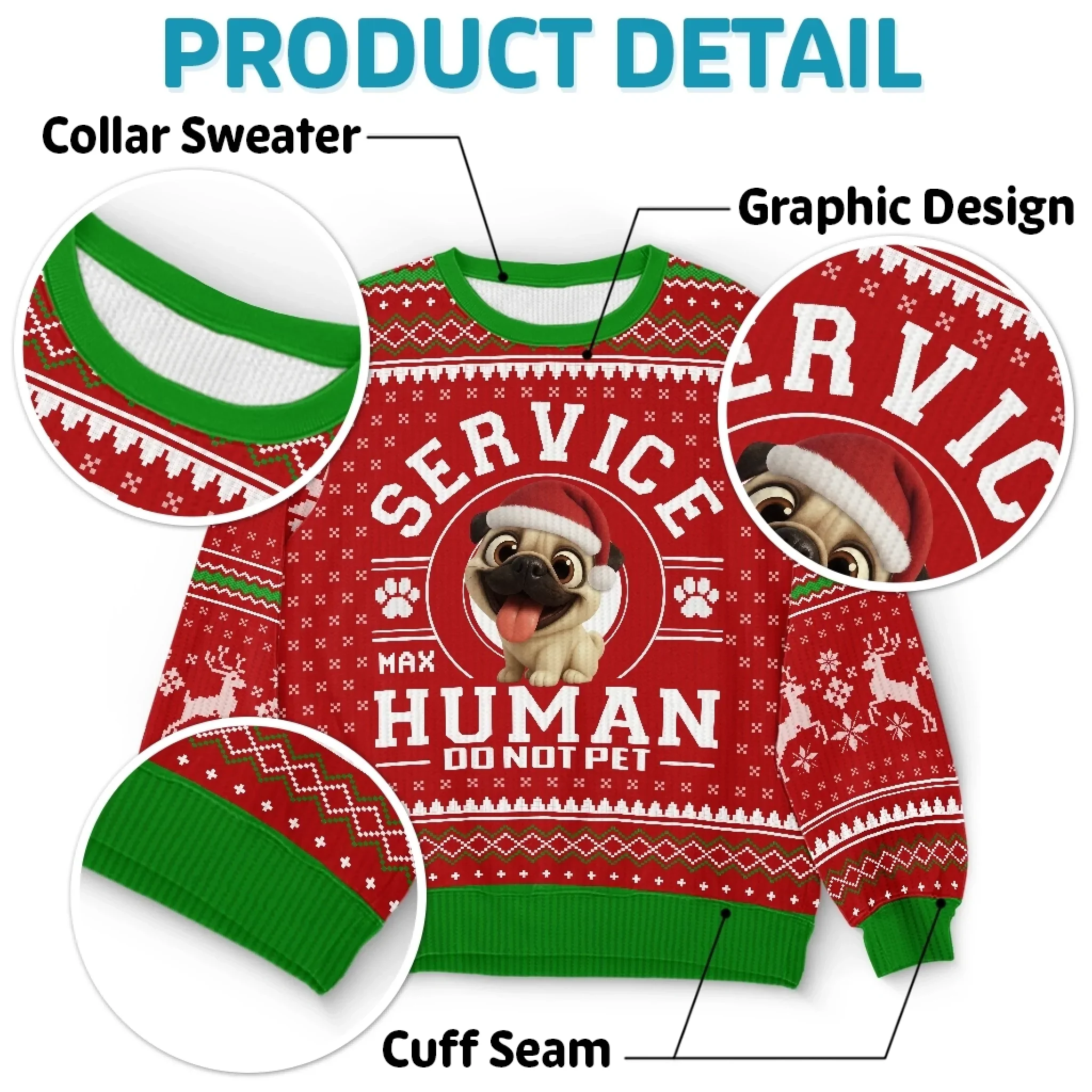 Custom Unisex Ugly Sweatshirt - Personalized  Christmas Birthday Gifts For Dog Lovers, Dog Dad And Mom - Service Human On Duty - Robaser