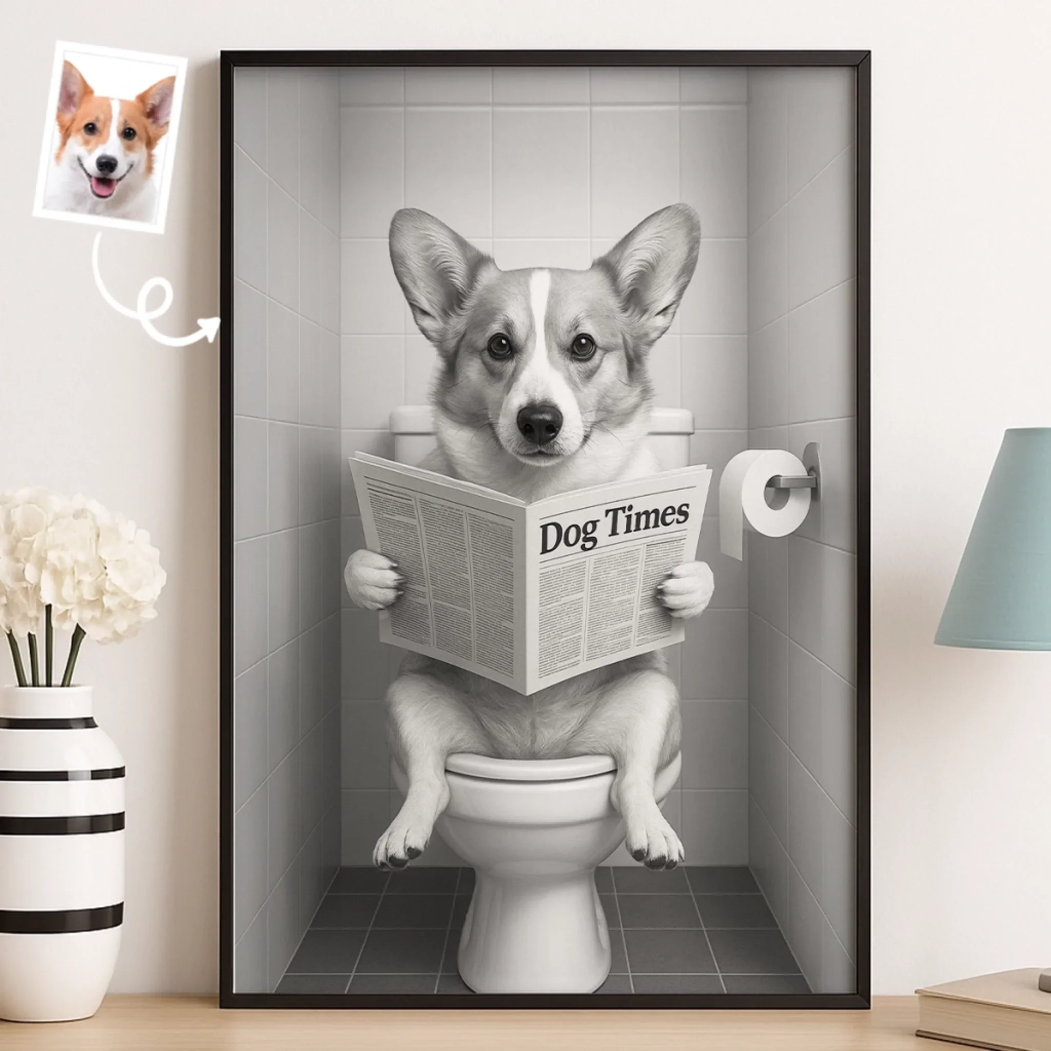 Custom Photo Bathroom Vertical Poster - Personalized  Birthday Gifts For Dog Cat Lovers, Dog Dad And Mom, Cat Owners - Do Not Disturb, I  m Reading The Dog Times - Robaser