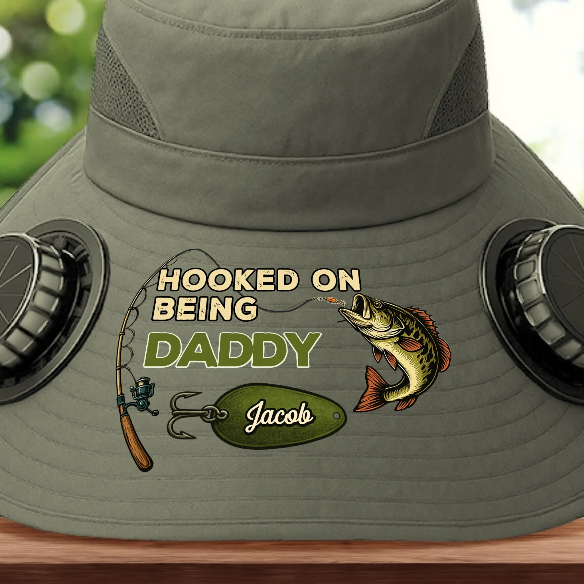 Custom Hat With Fans Solar Power - Personalized Birthday Fishing Gifts For Fisherman, Dad, Grandpa - Hooked On Being Daddy - Robaser
