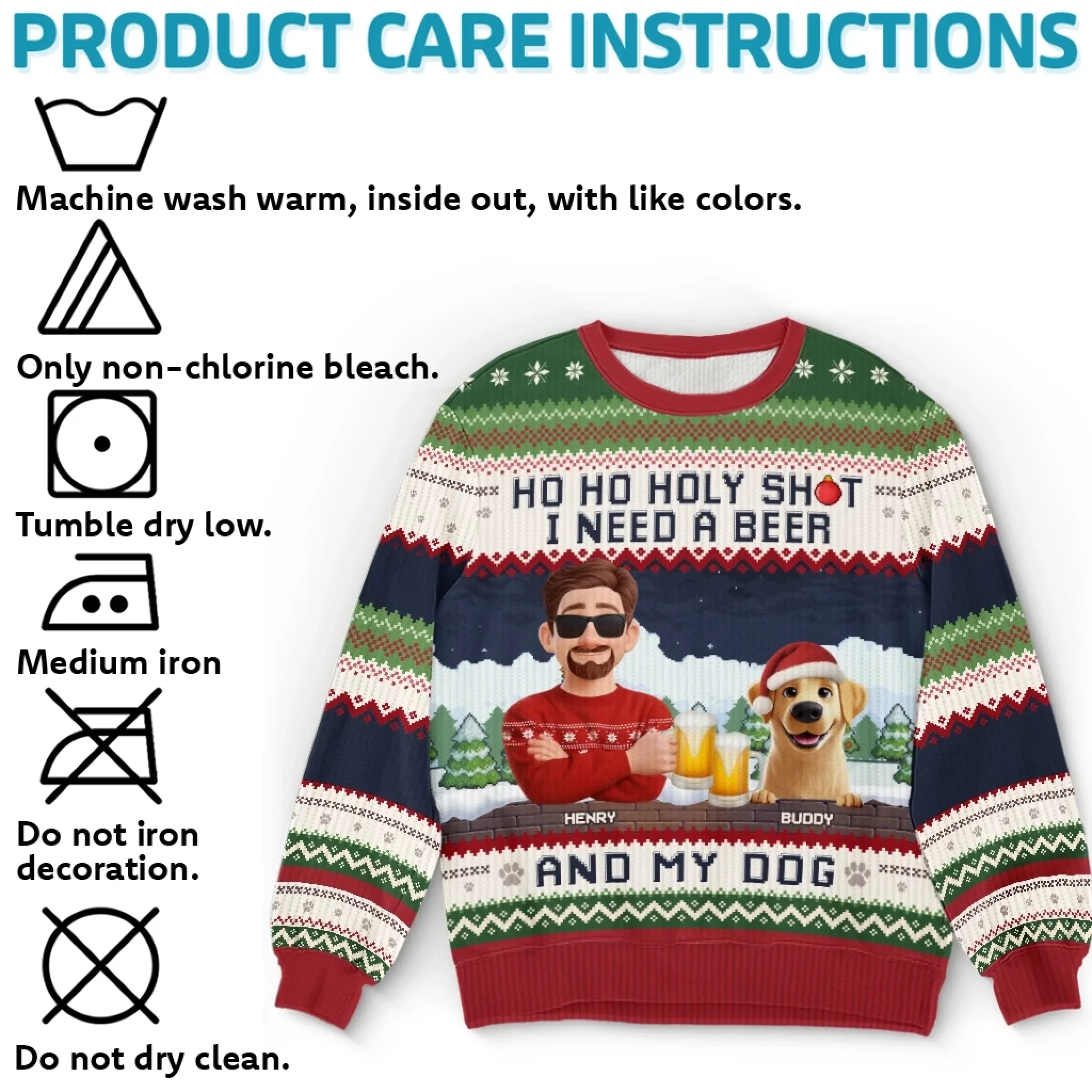 Custom Unisex Ugly Sweatshirt - Personalized  Christmas Birthday Gifts For Dog Lovers, Dog Dad And Mom - Dear Santa, Just Bring Beer - Robaser