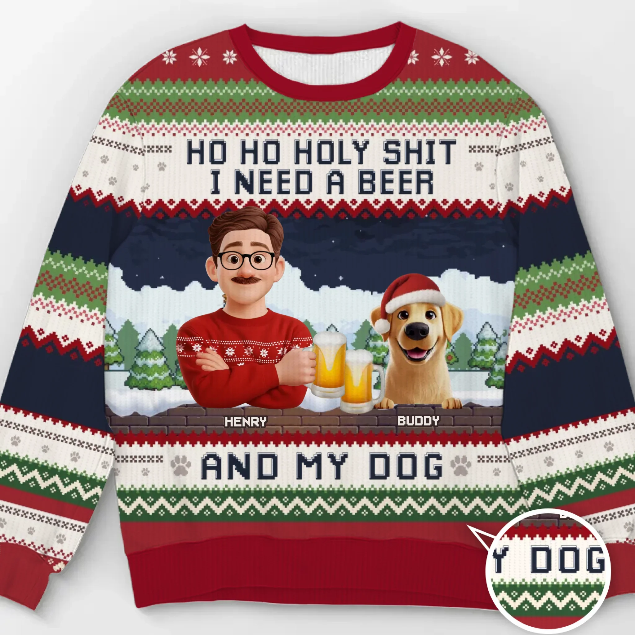 Custom Unisex Ugly Sweatshirt - Personalized  Christmas Birthday Gifts For Dog Lovers, Dog Dad And Mom - Dear Santa, Just Bring Beer - Robaser