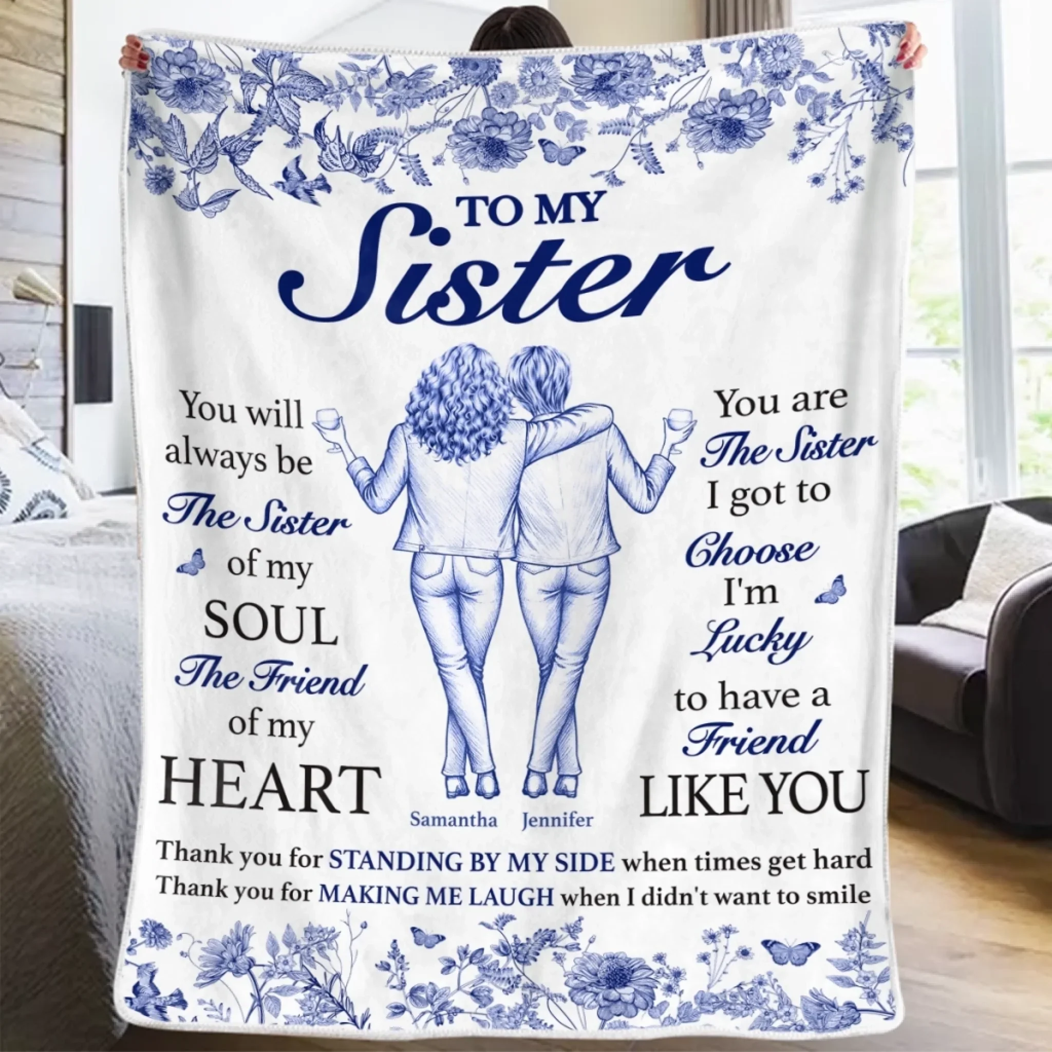 Custom Blanket - Personalized Best Friend Birthday Gifts For Women, Besties, Sisters, BFF - Lucky To Have A Friend Like You - Robaser