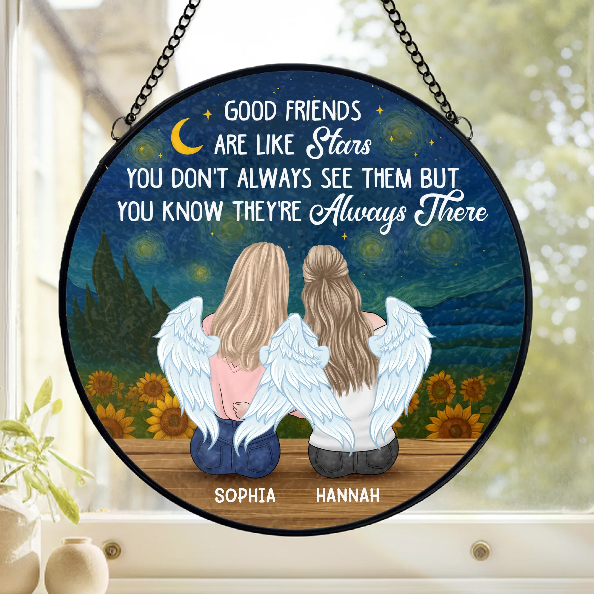 Custom Stained Glass Window Hanging Suncatcher - Personalized Best Friend Birthday Gifts For Women, Besties, Sisters, BFF - Together Is My Favorite Place - Robaser