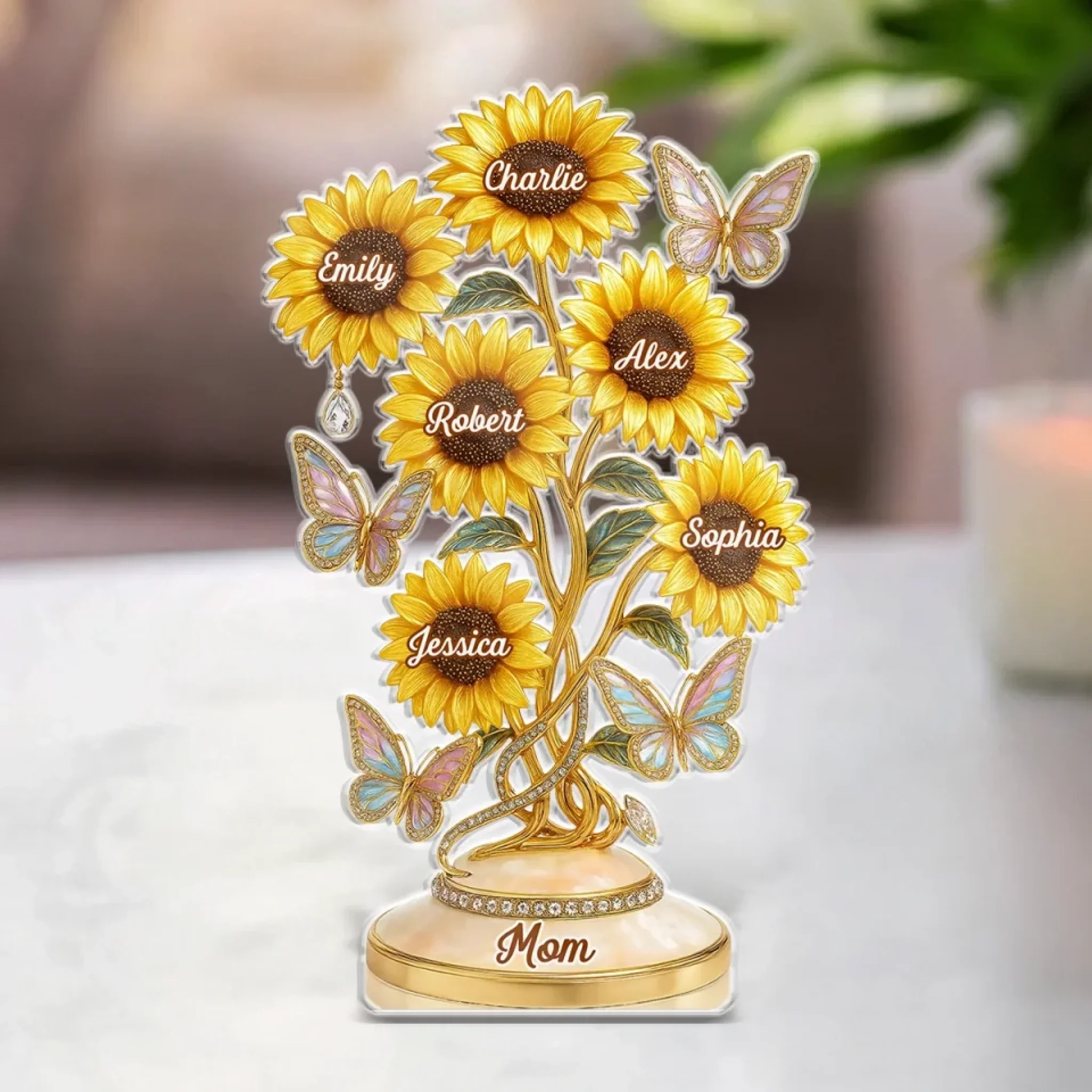Her Love, Her Sunflowers - Family Personalized Custom Acrylic Plaque Custom Shape - Mother's Day, Gift For Mom, Grandma - Robaser