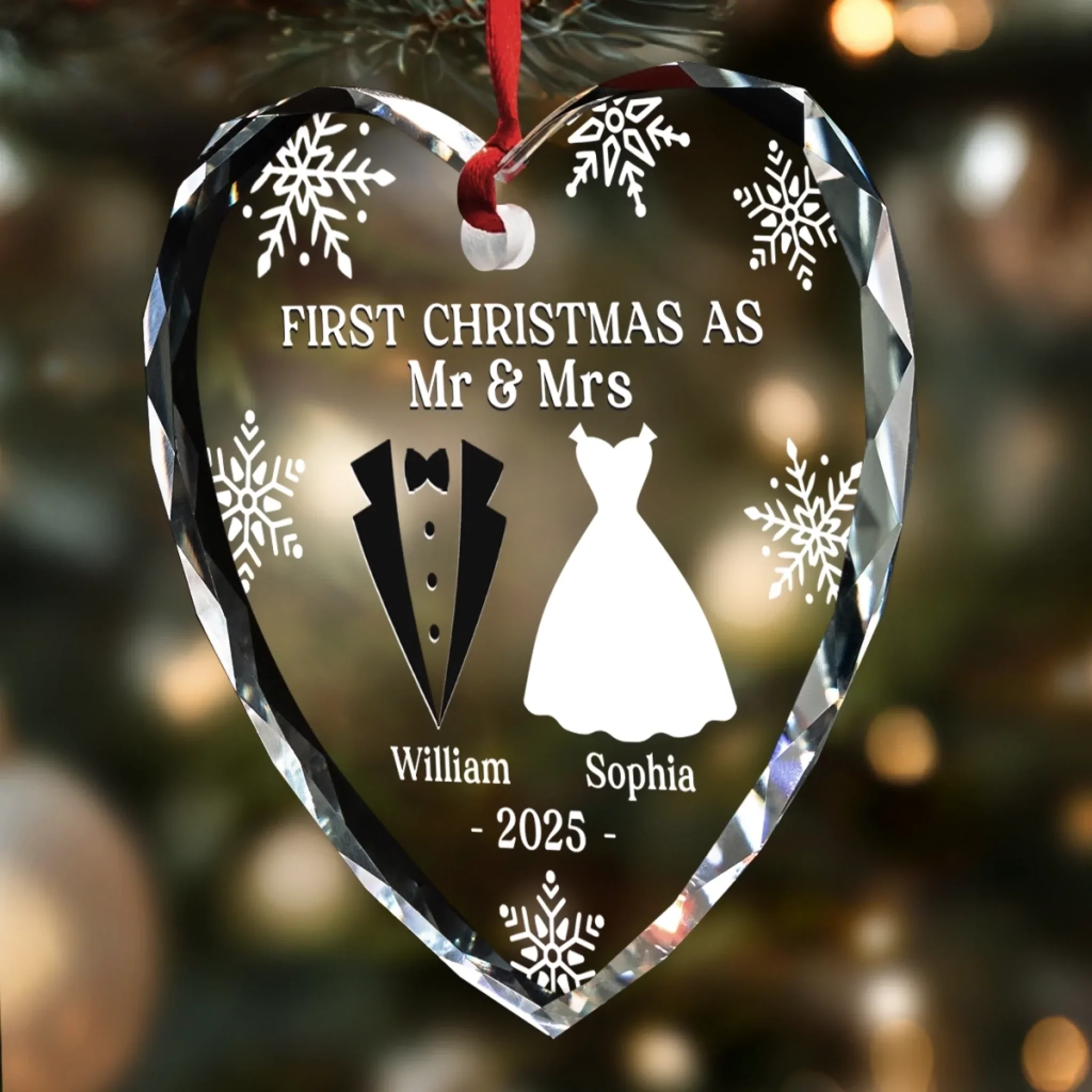 Custom Heart Glass Ornament - Personalized Anniversary Christmas Wedding Gifts For Husband And Wife, Him And Her - Our First Christmas As Husband And Wife - Robaser