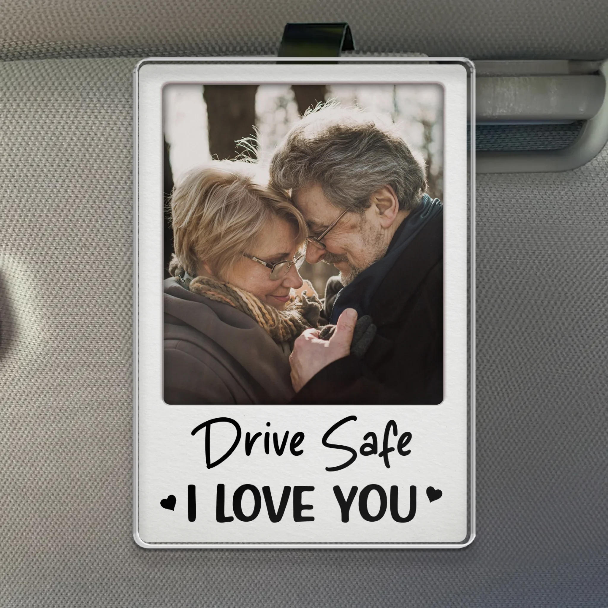 Custom Photo You Mean The World To Me - Couple Personalized Custom Acrylic Car Visor Clip - Gift For Husband Wife, Anniversary - Robaser